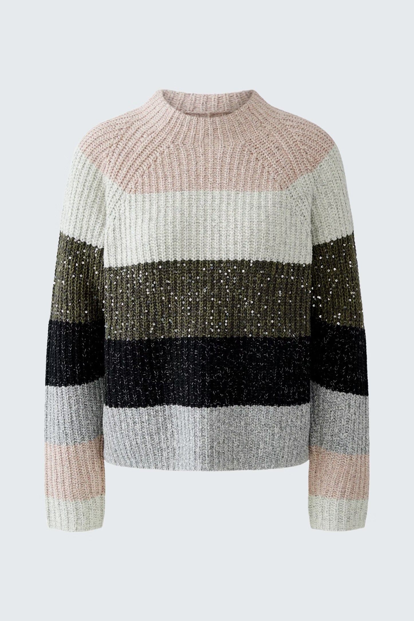 Oui Block Striped Pullover In Khaki Rose