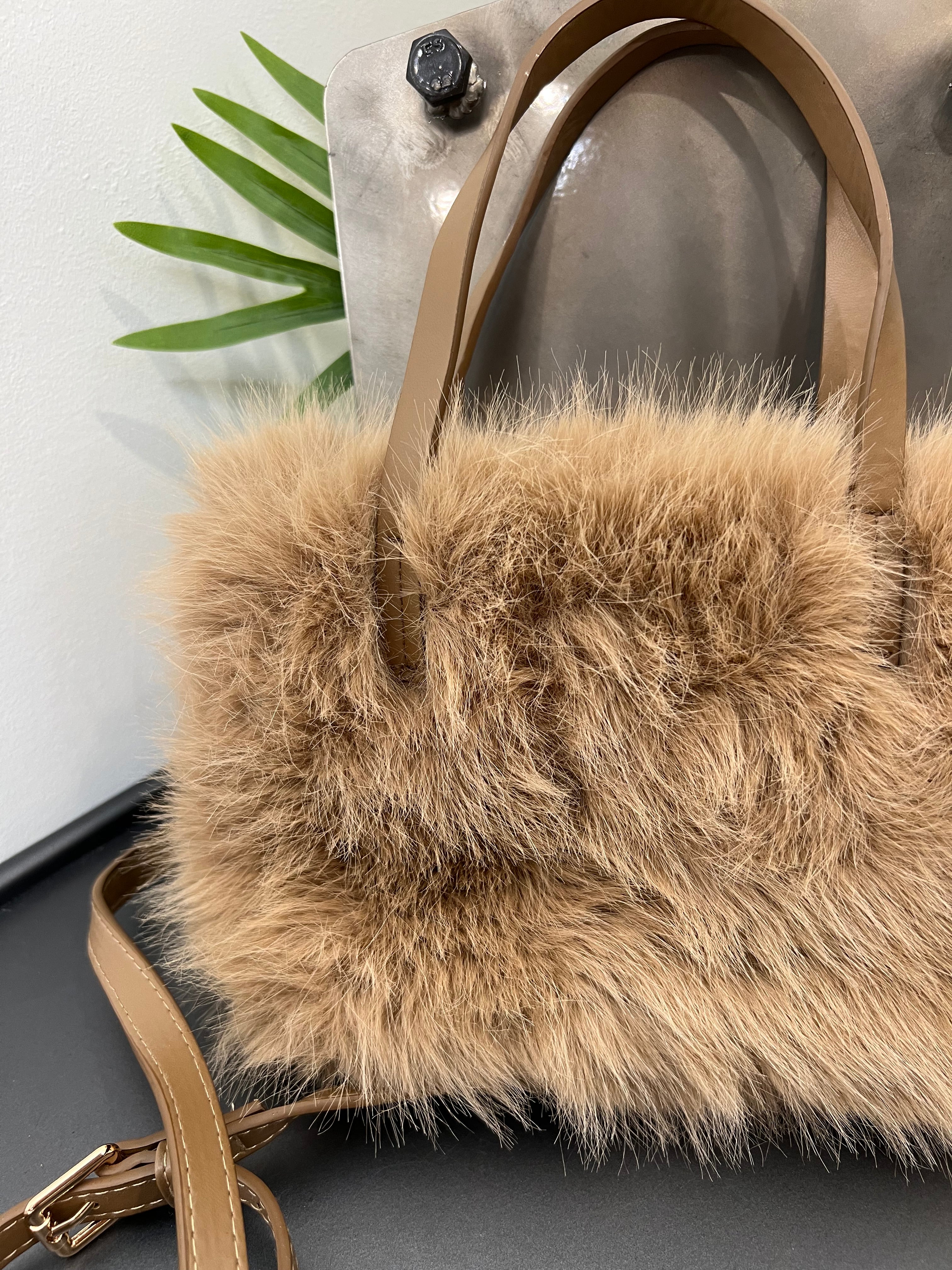 Olivia Mini Faux Fur Bag in Cappuccino