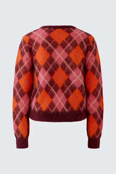 Argyle pattern pullover in dark red