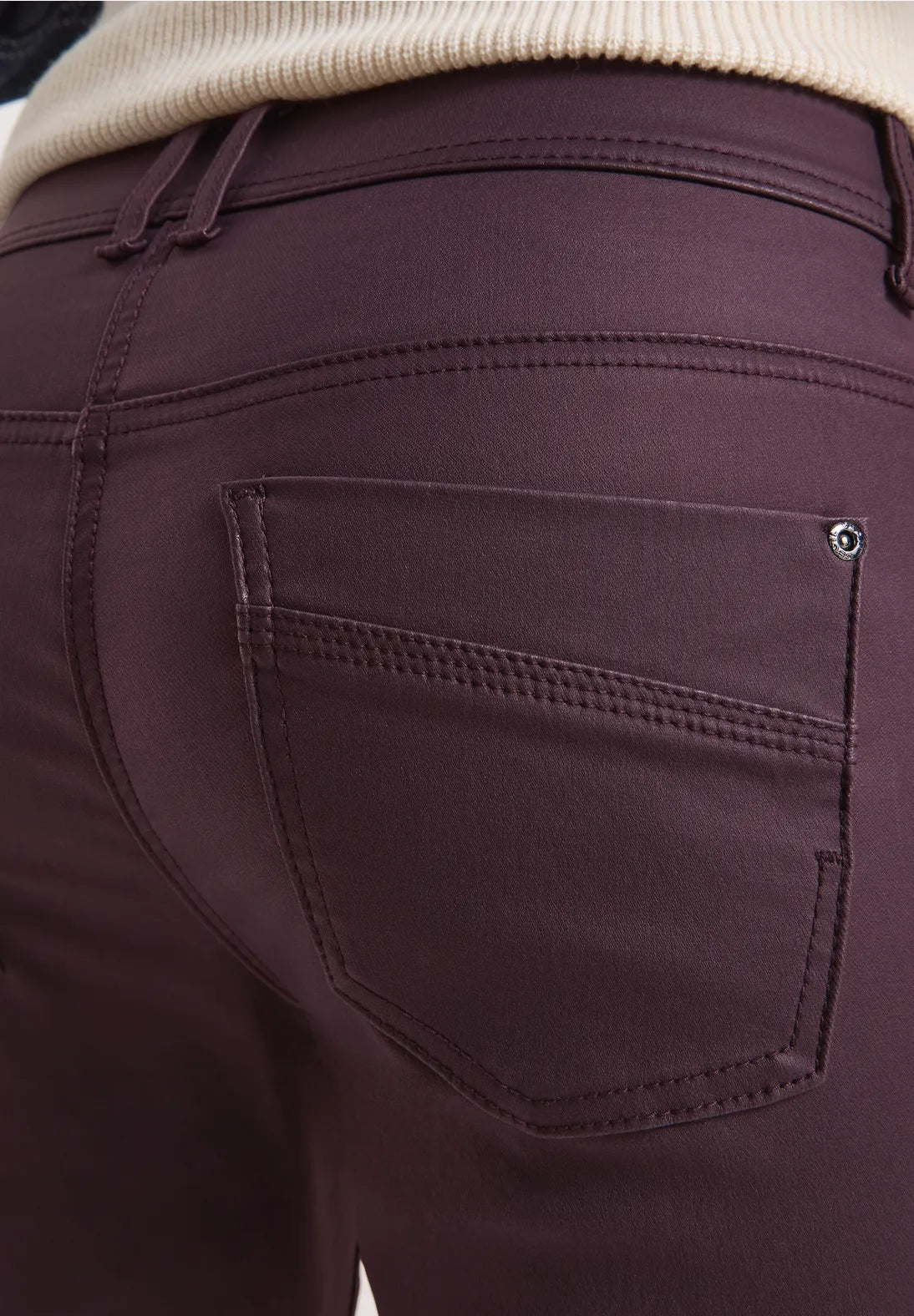 Cecil Toronto Coated Jeans In Eggplant Red