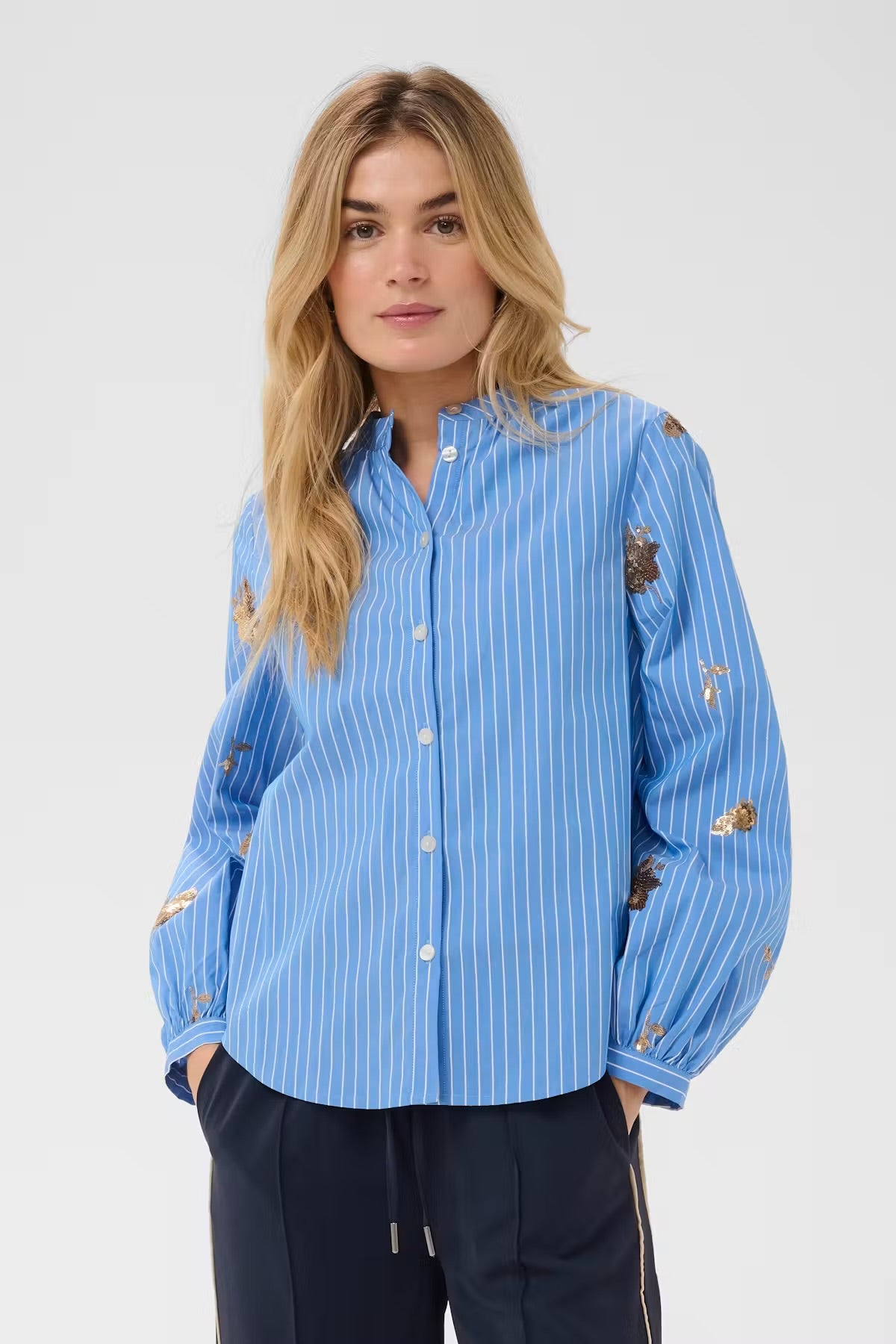 Striped Shirt with sequence in blue & white