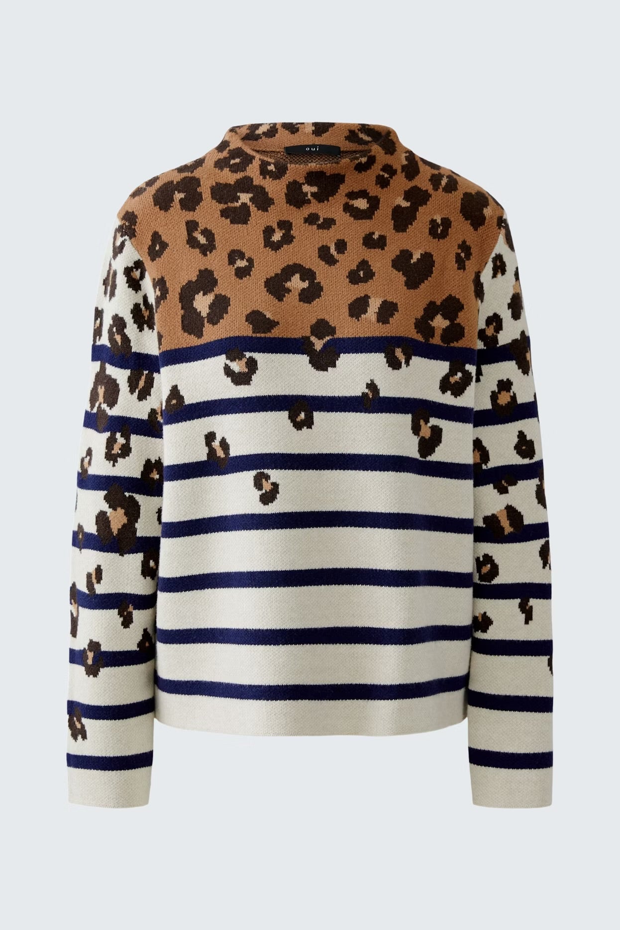 Oui Pullover With Leopard In Off White & Camel