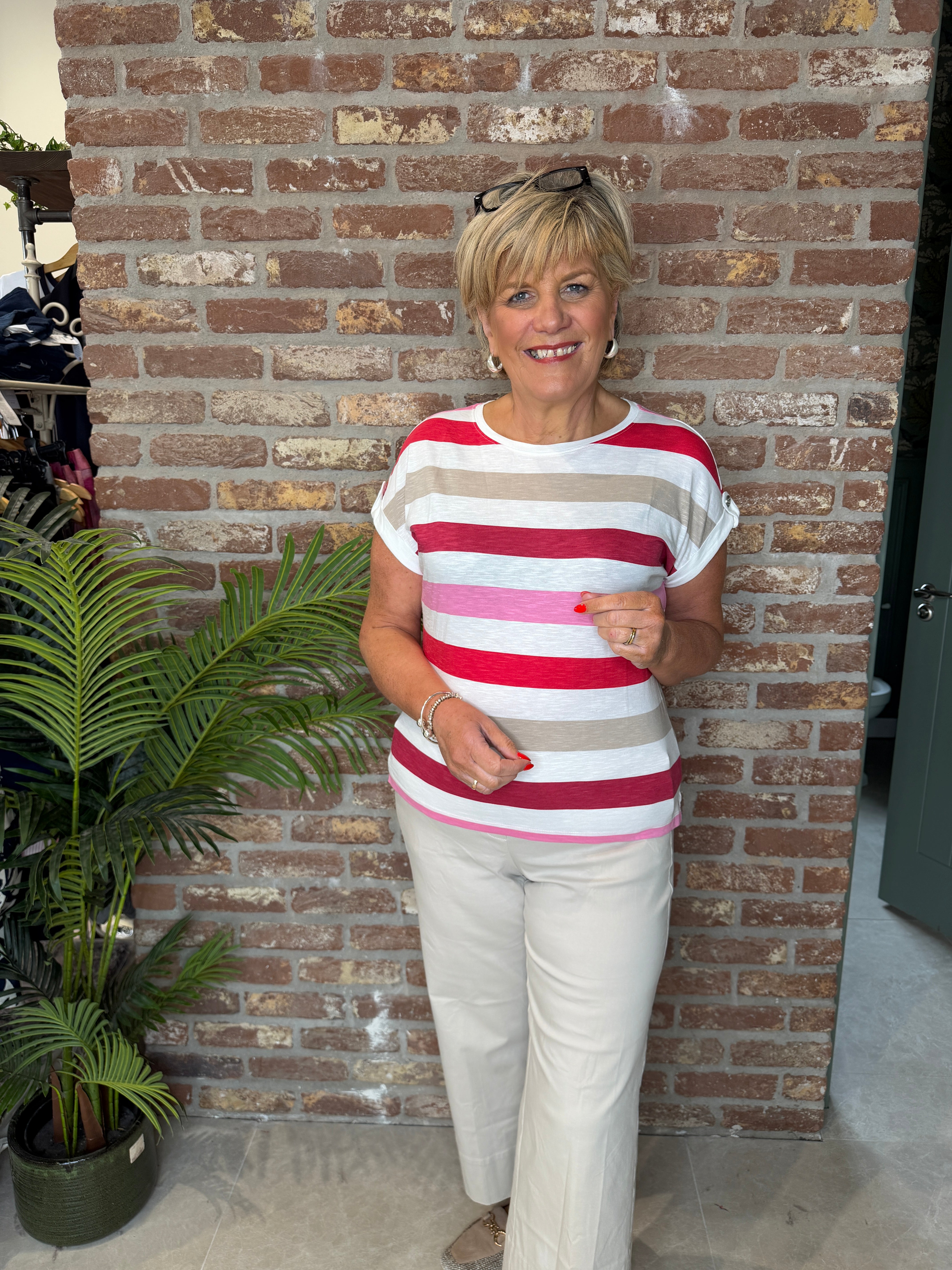Street One striped t-shirt in salsa red