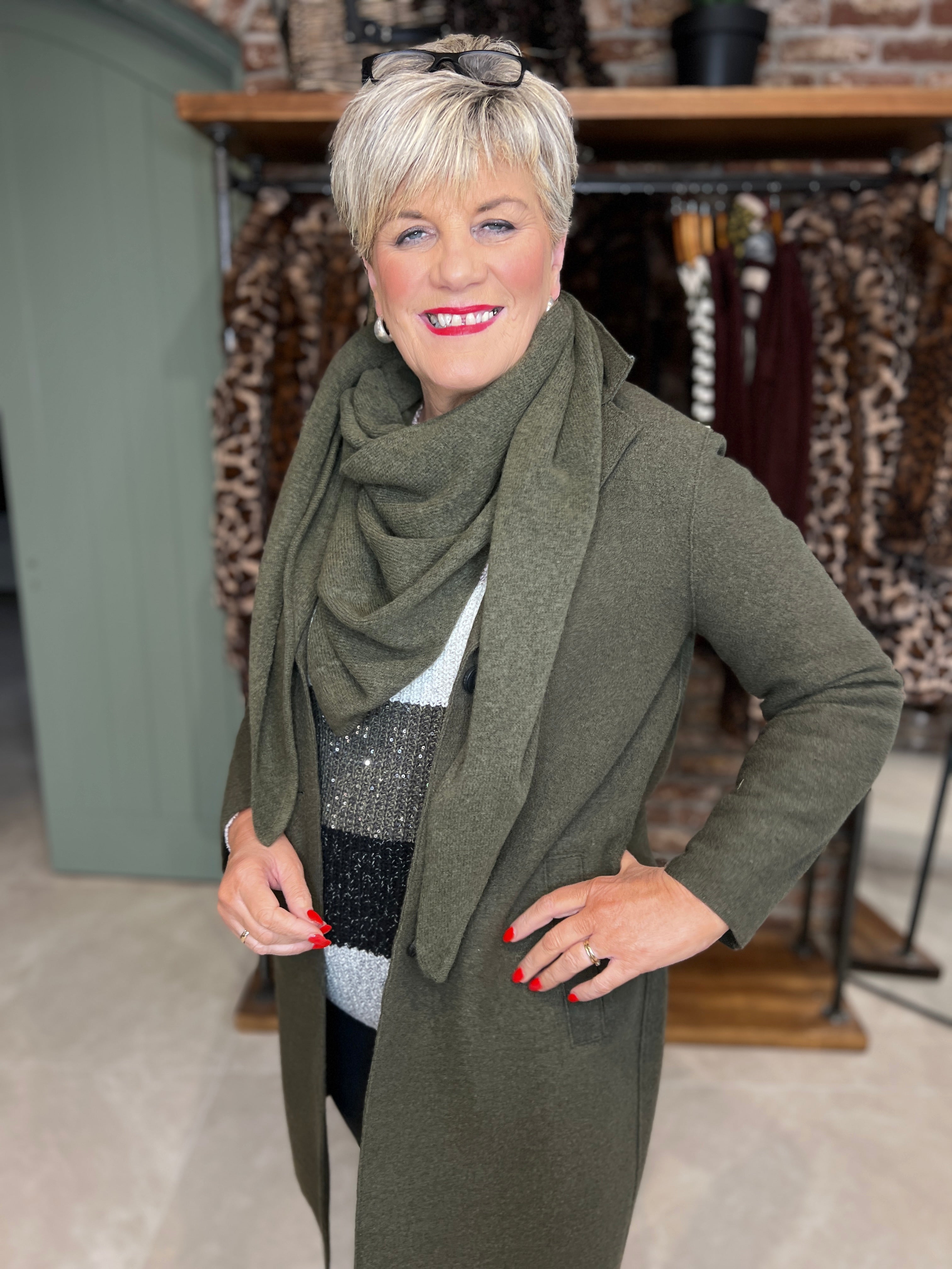 Oui Mayson Boiled Wool Coat In Khaki