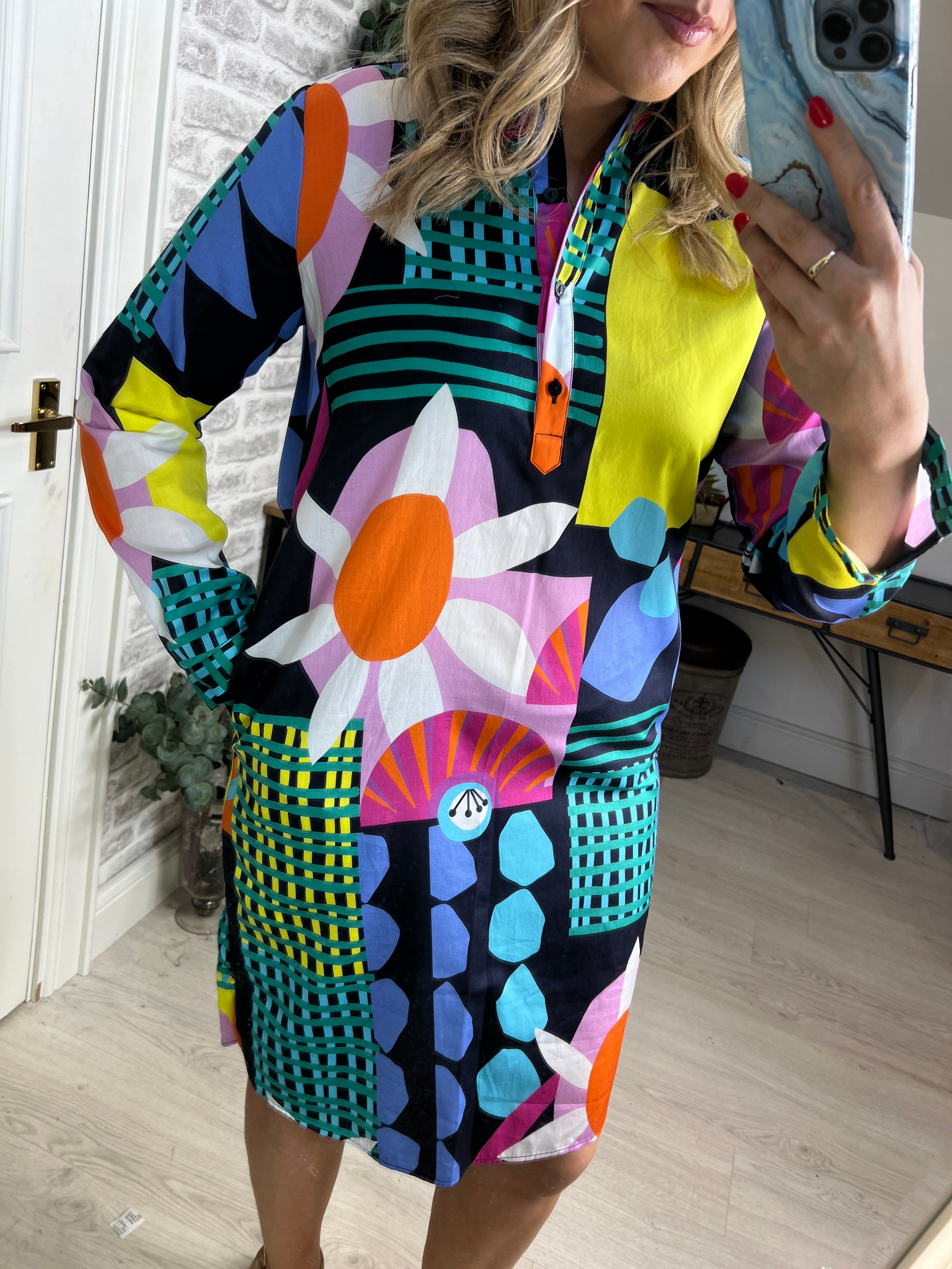 Milano Italy Printed Dress In Navy