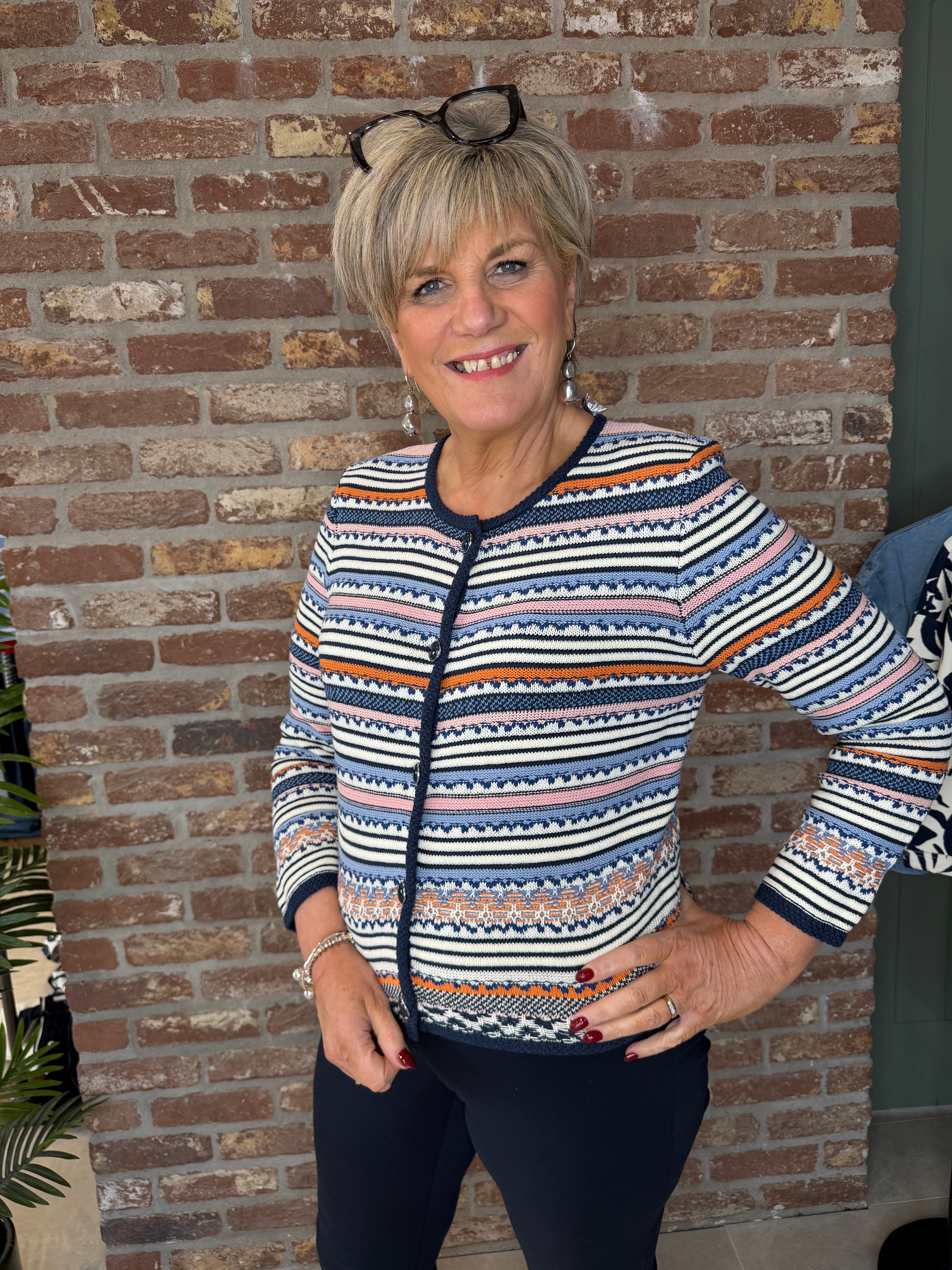 Oui Knit Jacket In dark blue rose