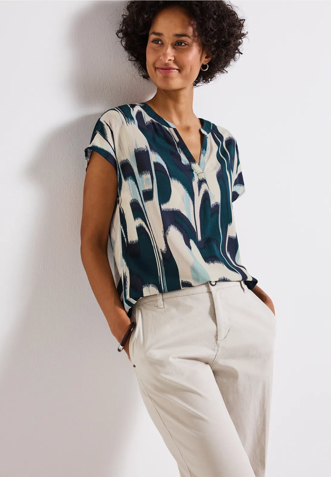 Street One Patterned Blouse In Tide Blue