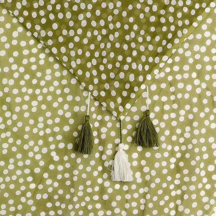 Pom Dotty Scarf With Tassels In Olive