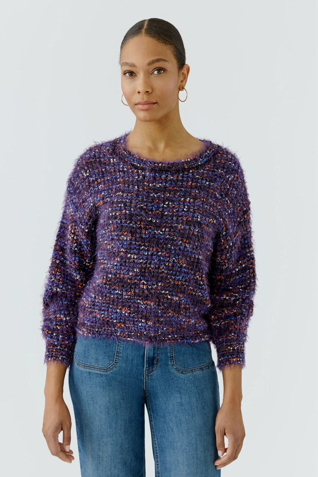 Oui Pullover Jumper In Black Violet