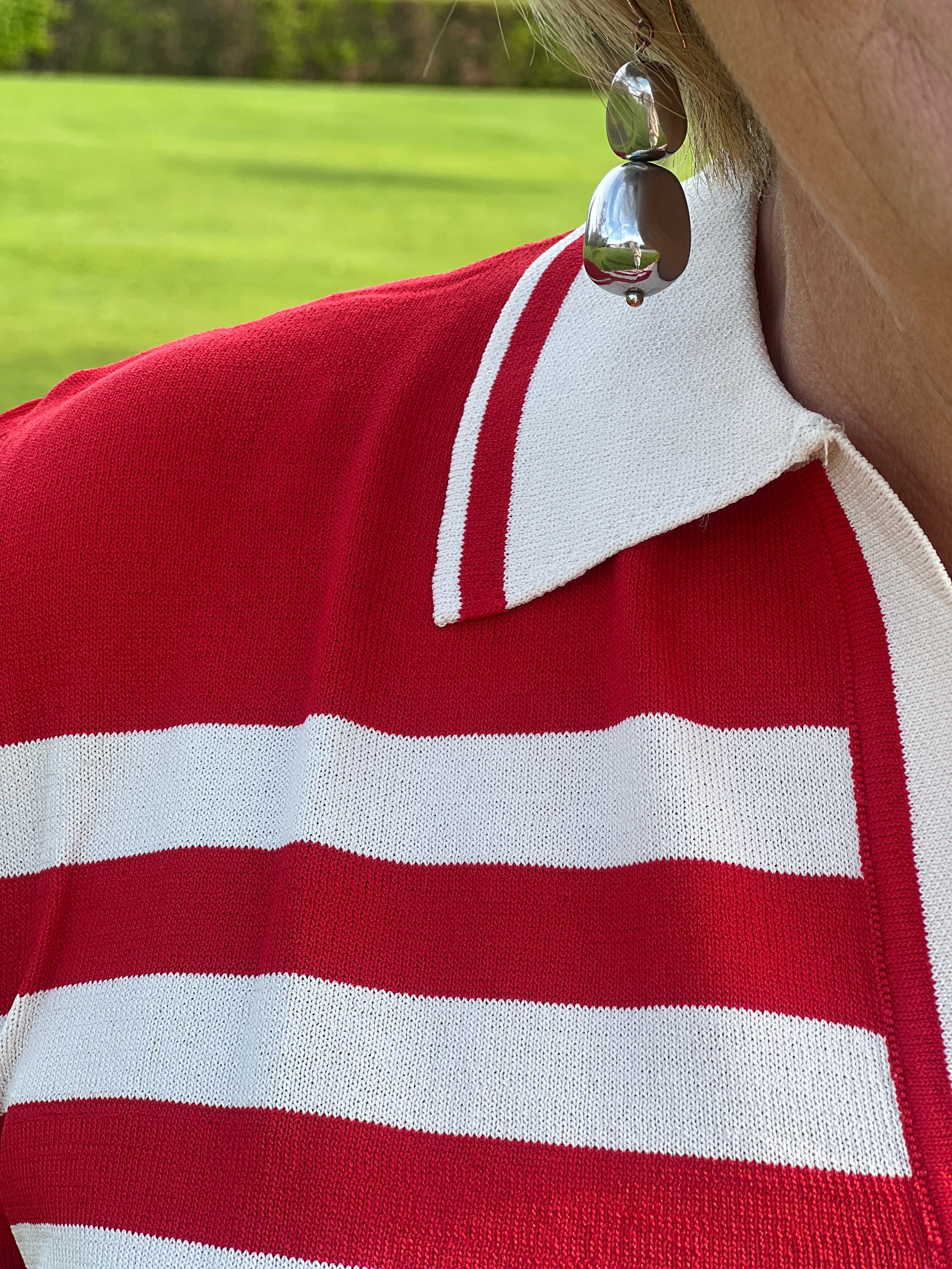 Monari Striped Polo Top In Red Multi