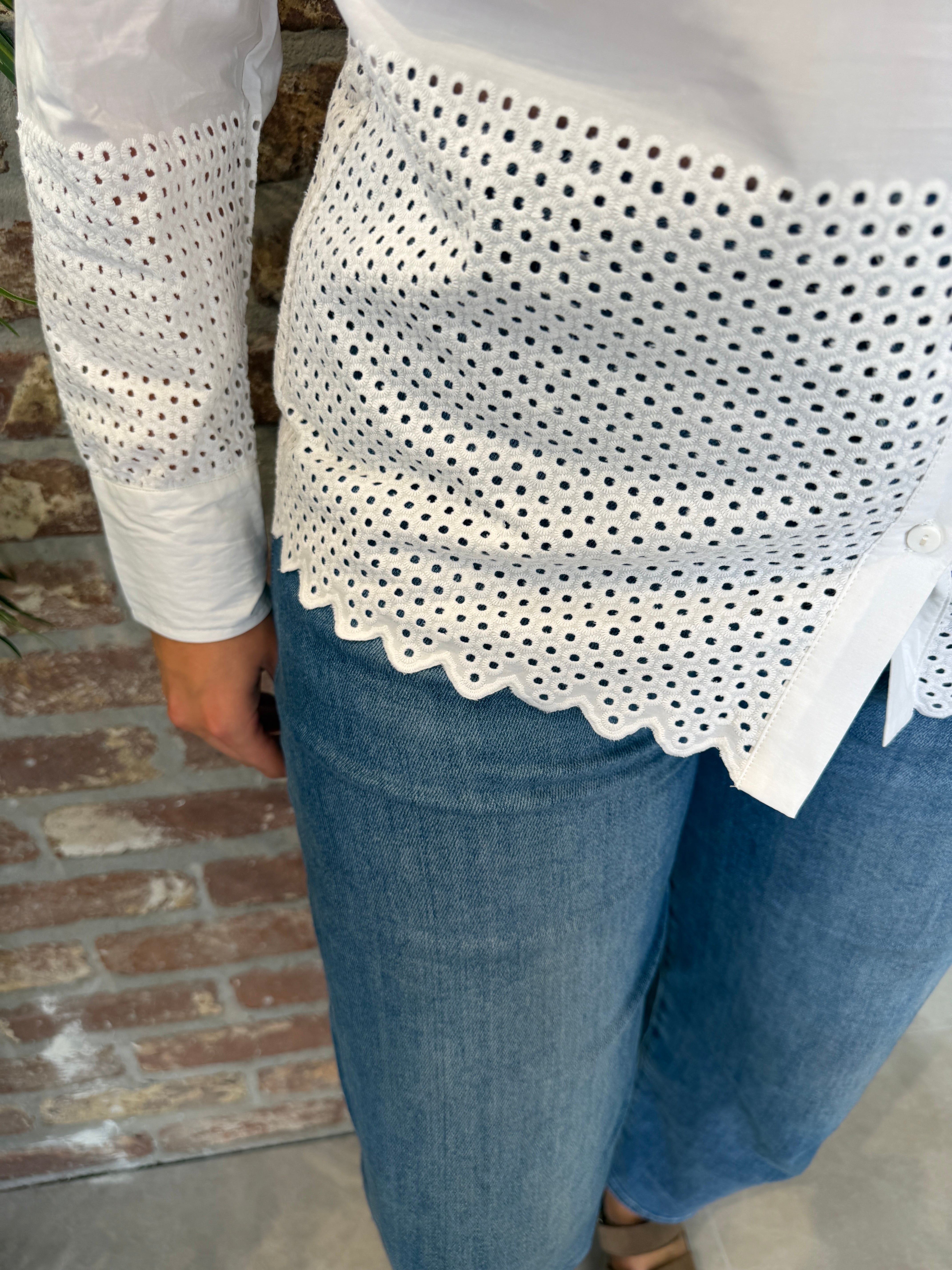 Hakima open work shirt in white