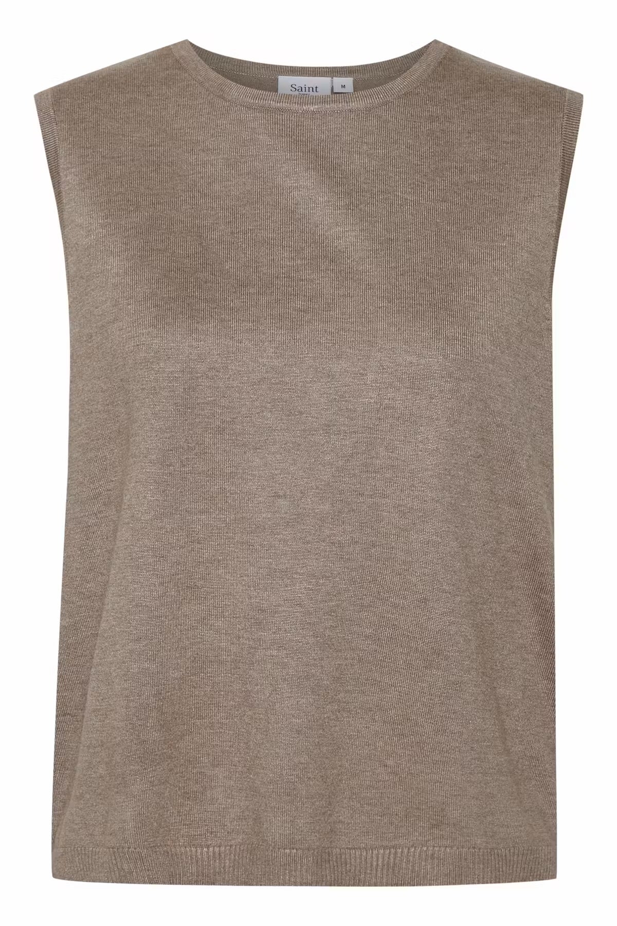 Plain round neck Vest in stone