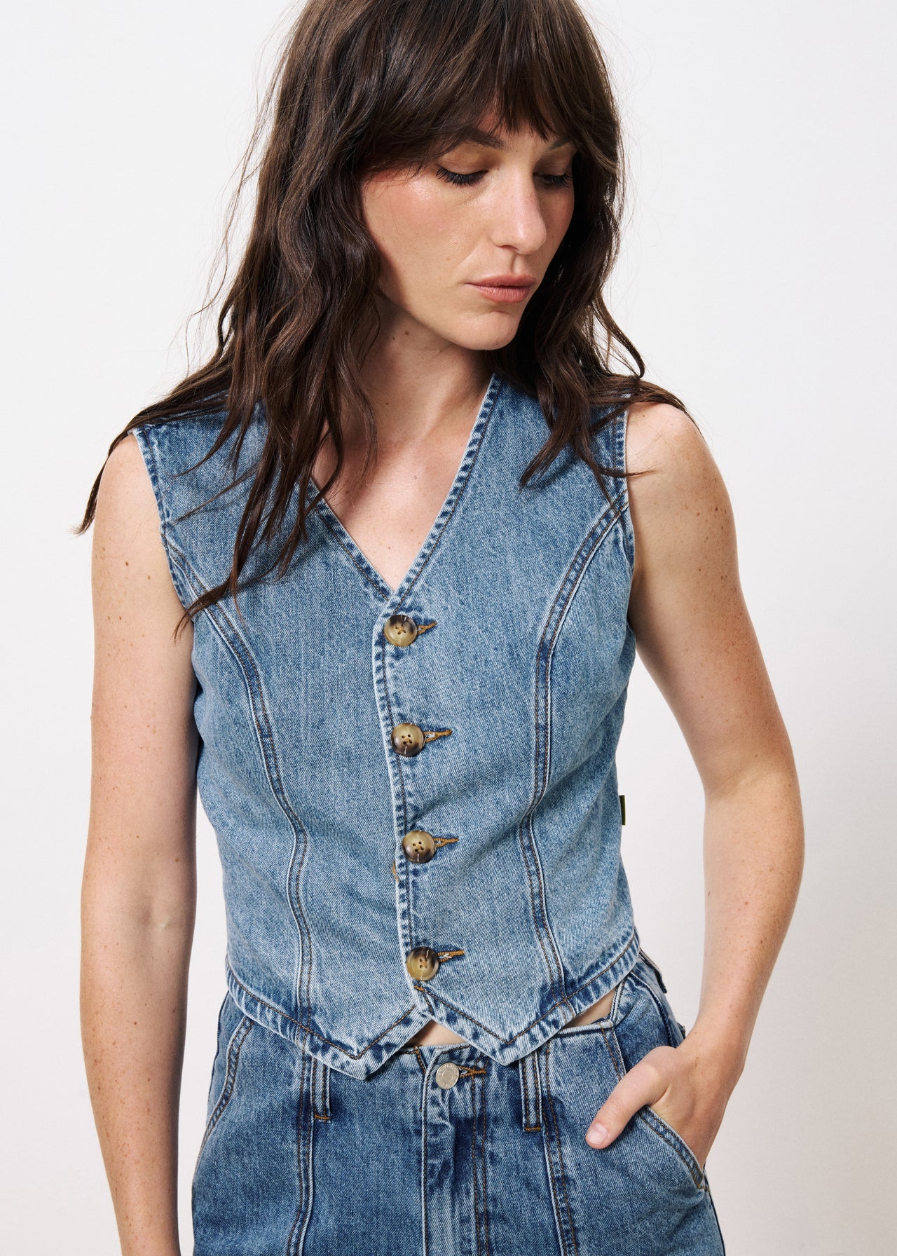 FRNCH Carima Waistcoat In Denim