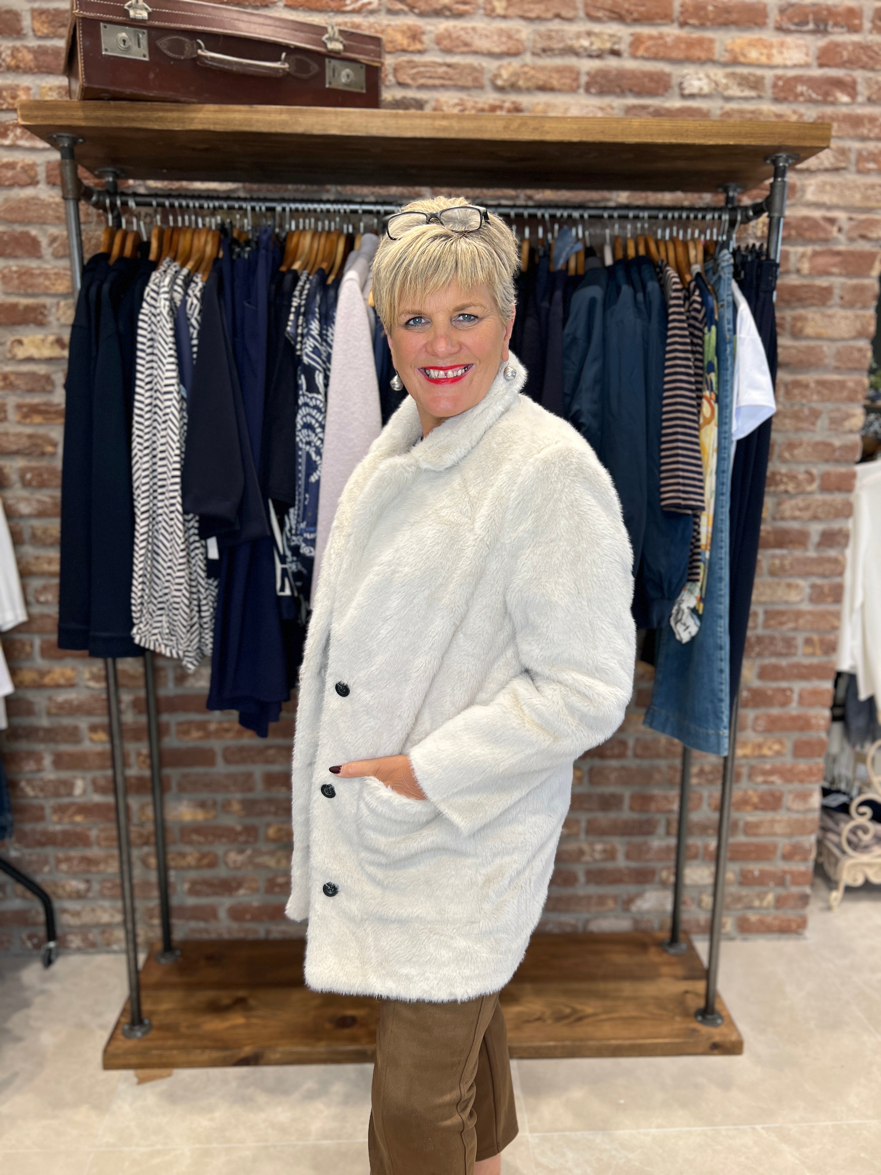 Street One Faux Fur Coat In Pastel Sand