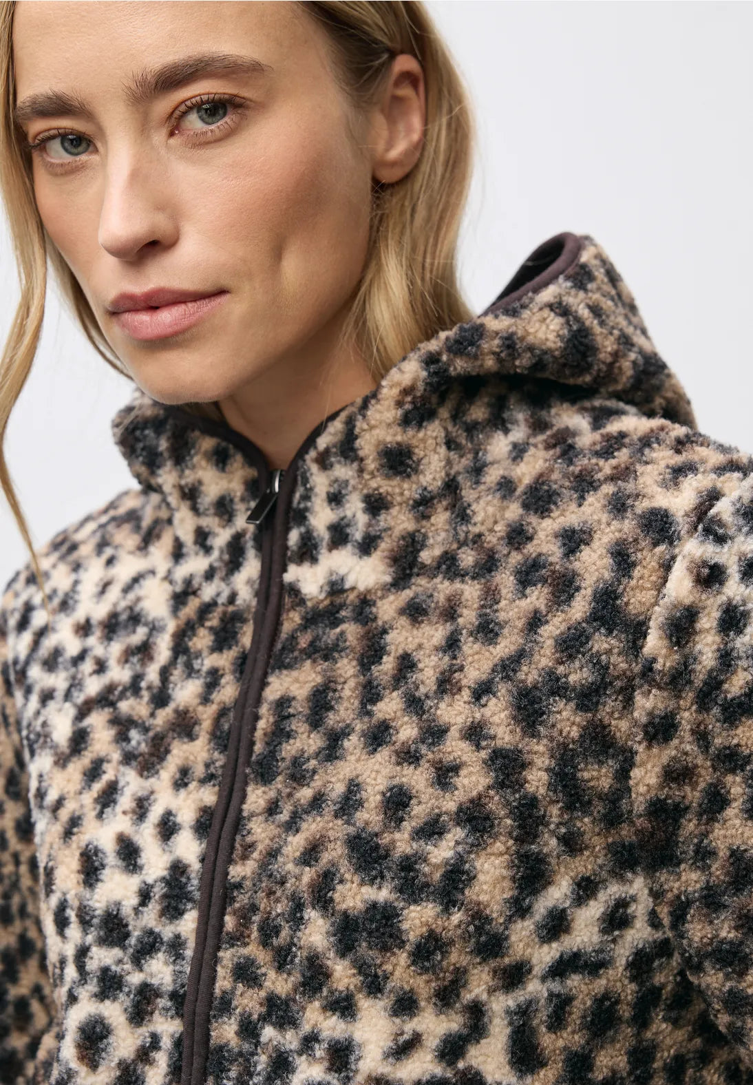 Street One Leo Print Teddy Jacket In Sanded Beige