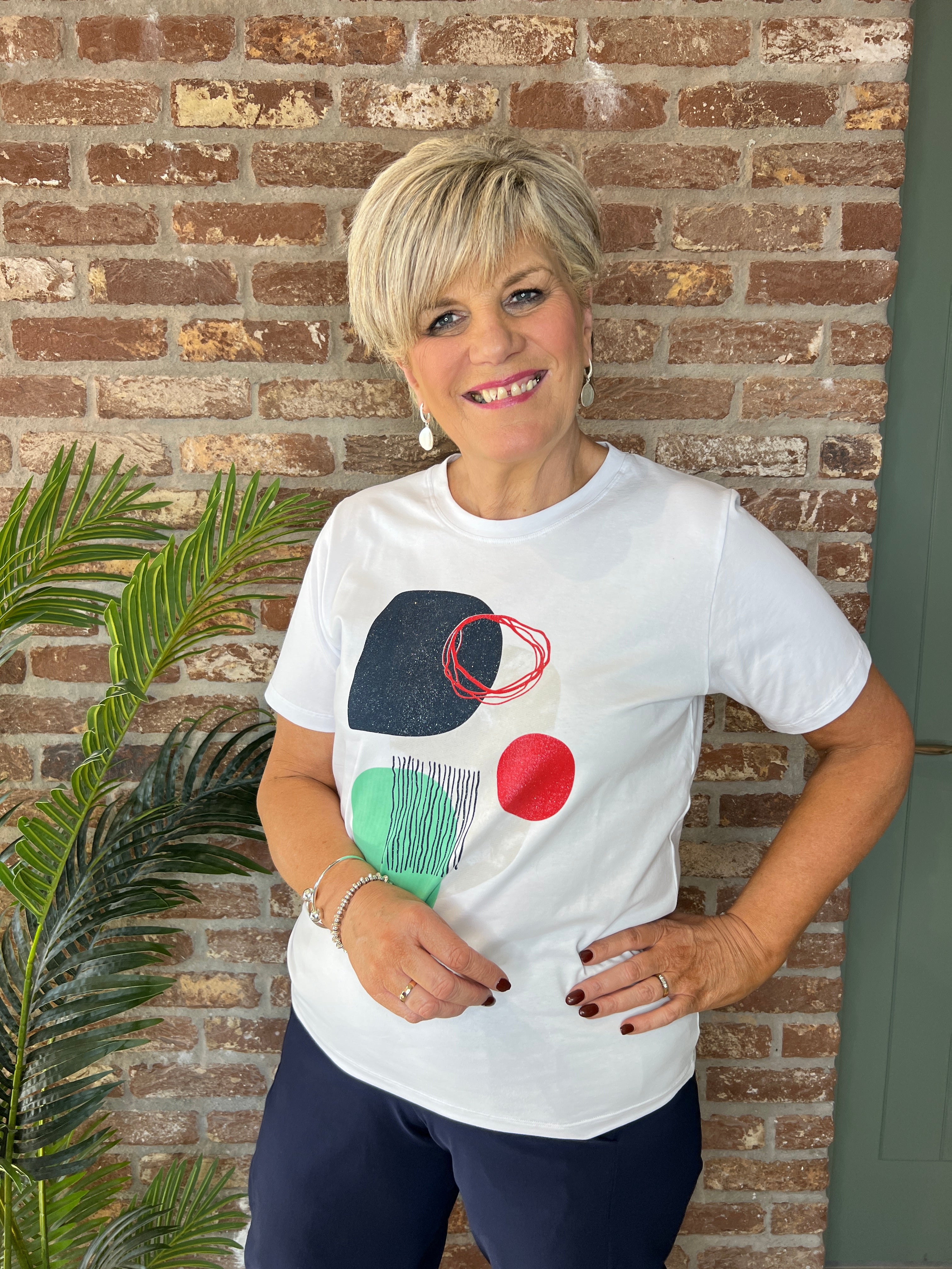 Peruzzi Circle Print T-shirt in white & green