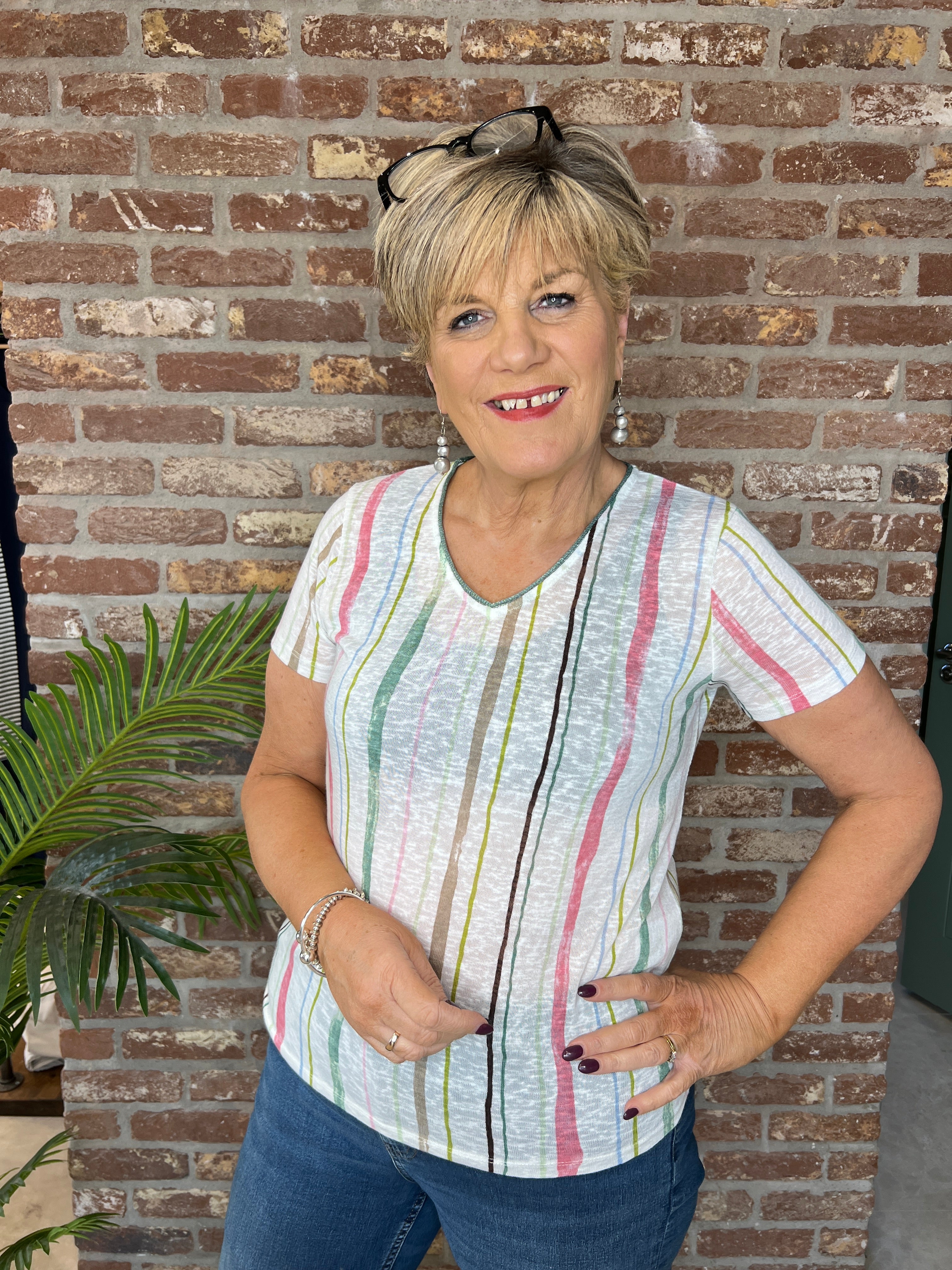 Soya Concept Aretha Striped T-Shirt In Pink Multi