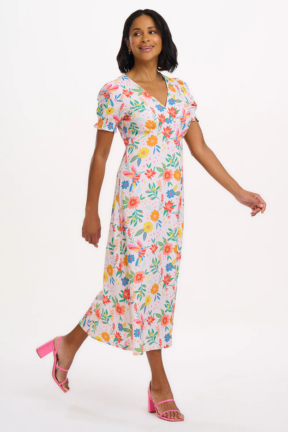 Sugarhill Brighton Tropical Hummingbird Dress In Off White
