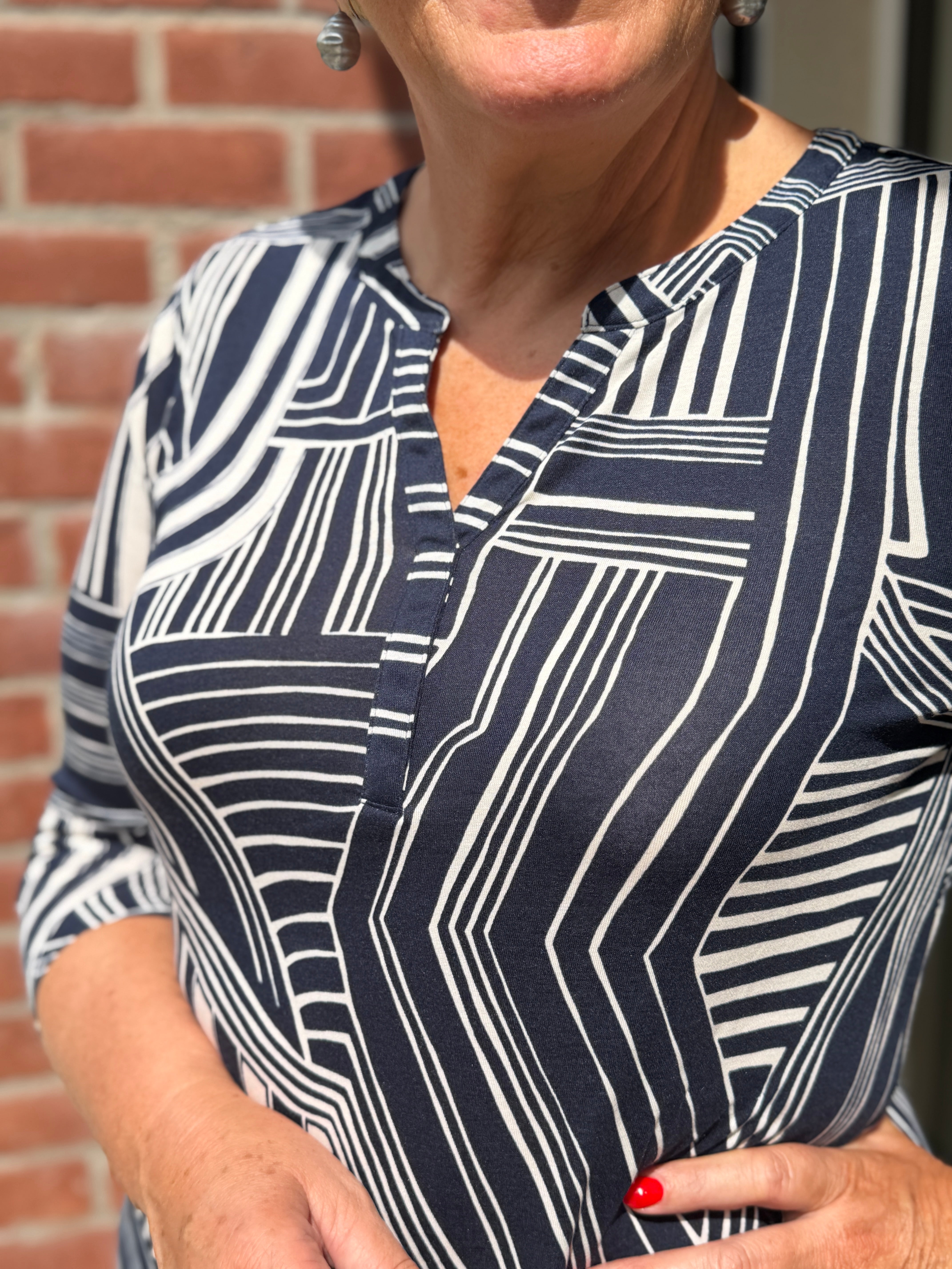 Street One printed jersey top in darkest blue