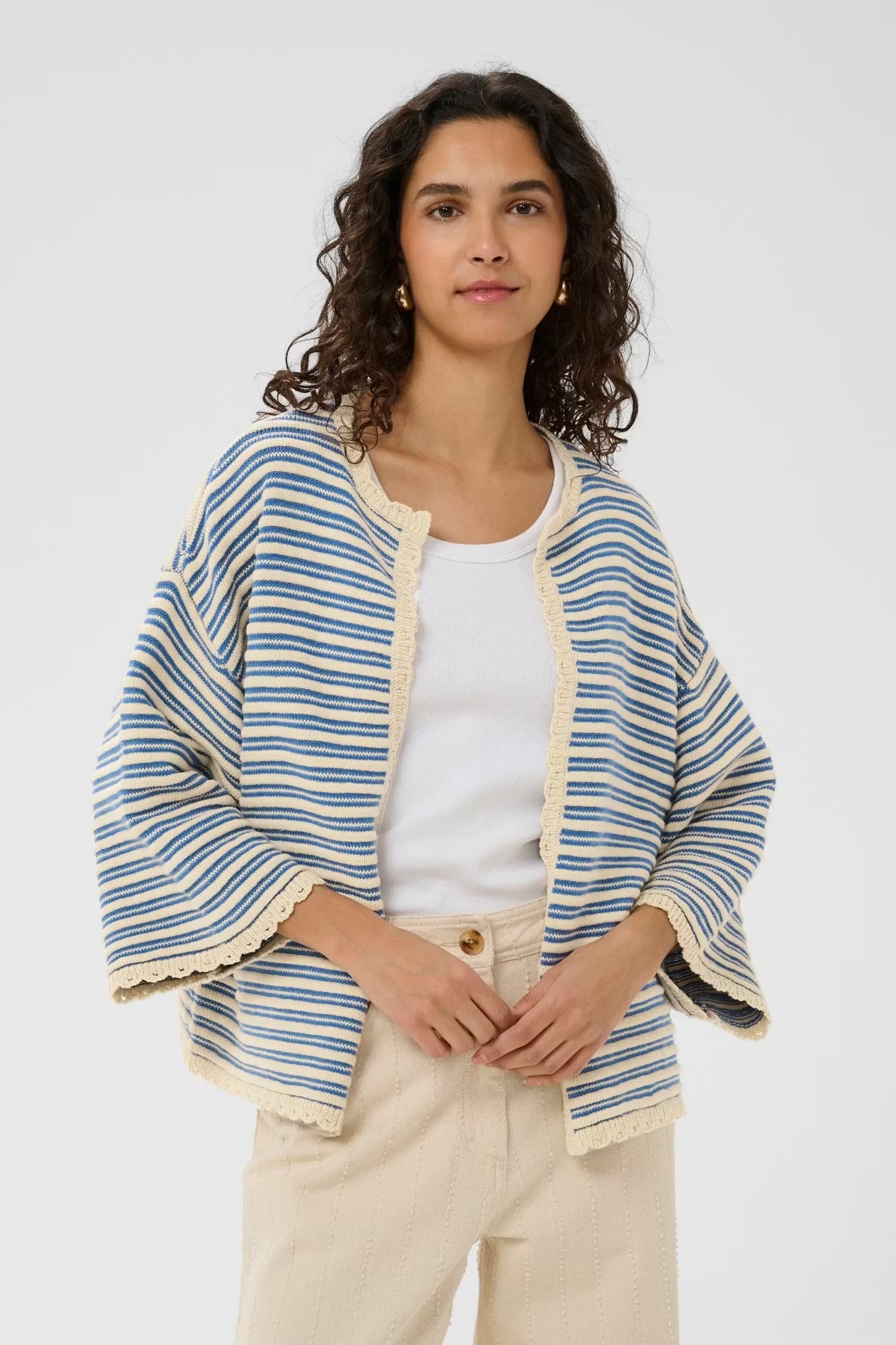 Saint Tropez Stripe cardigan in blue & stone