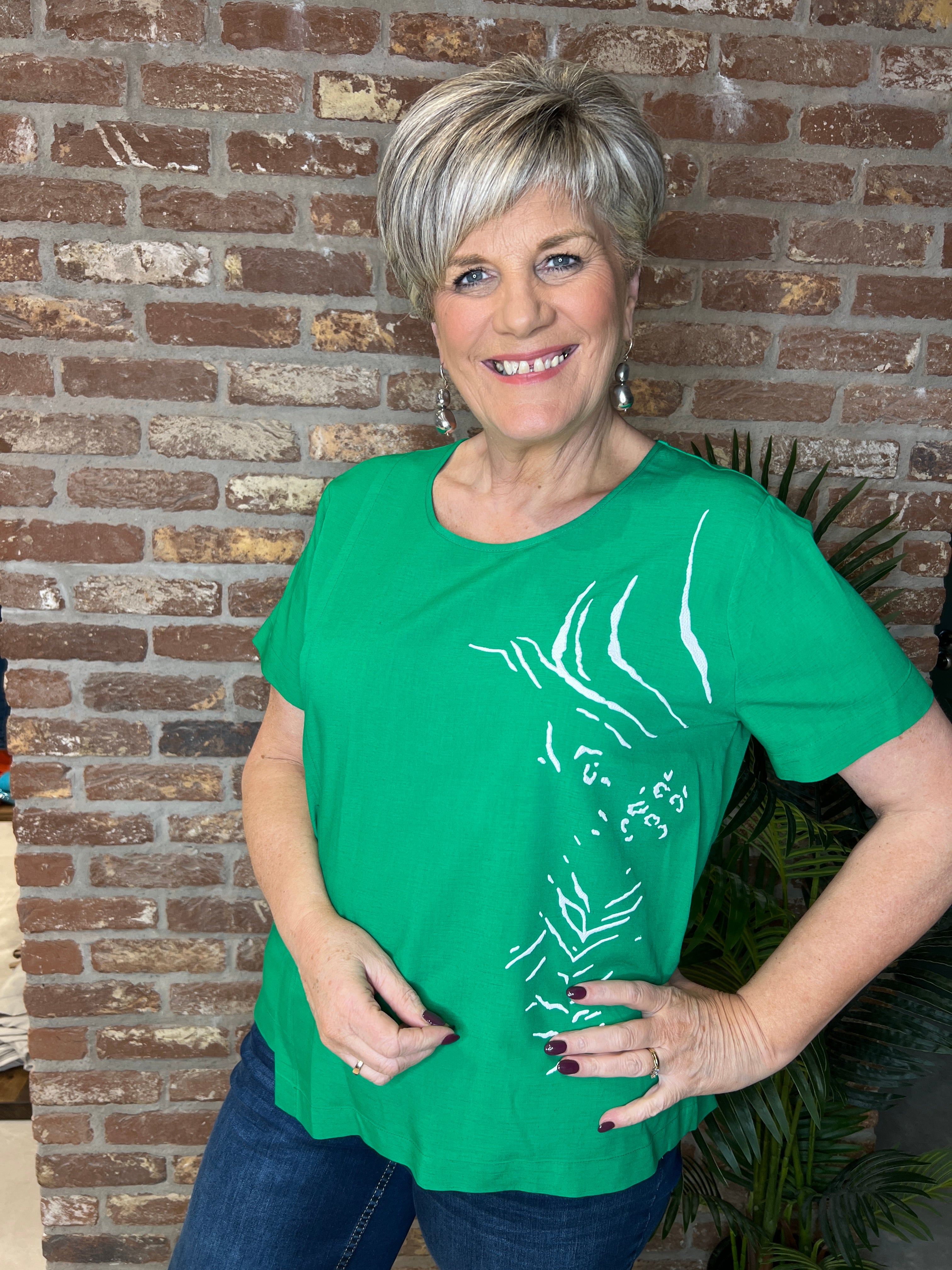 Peruzzi Rubber Print Top in Green Multi