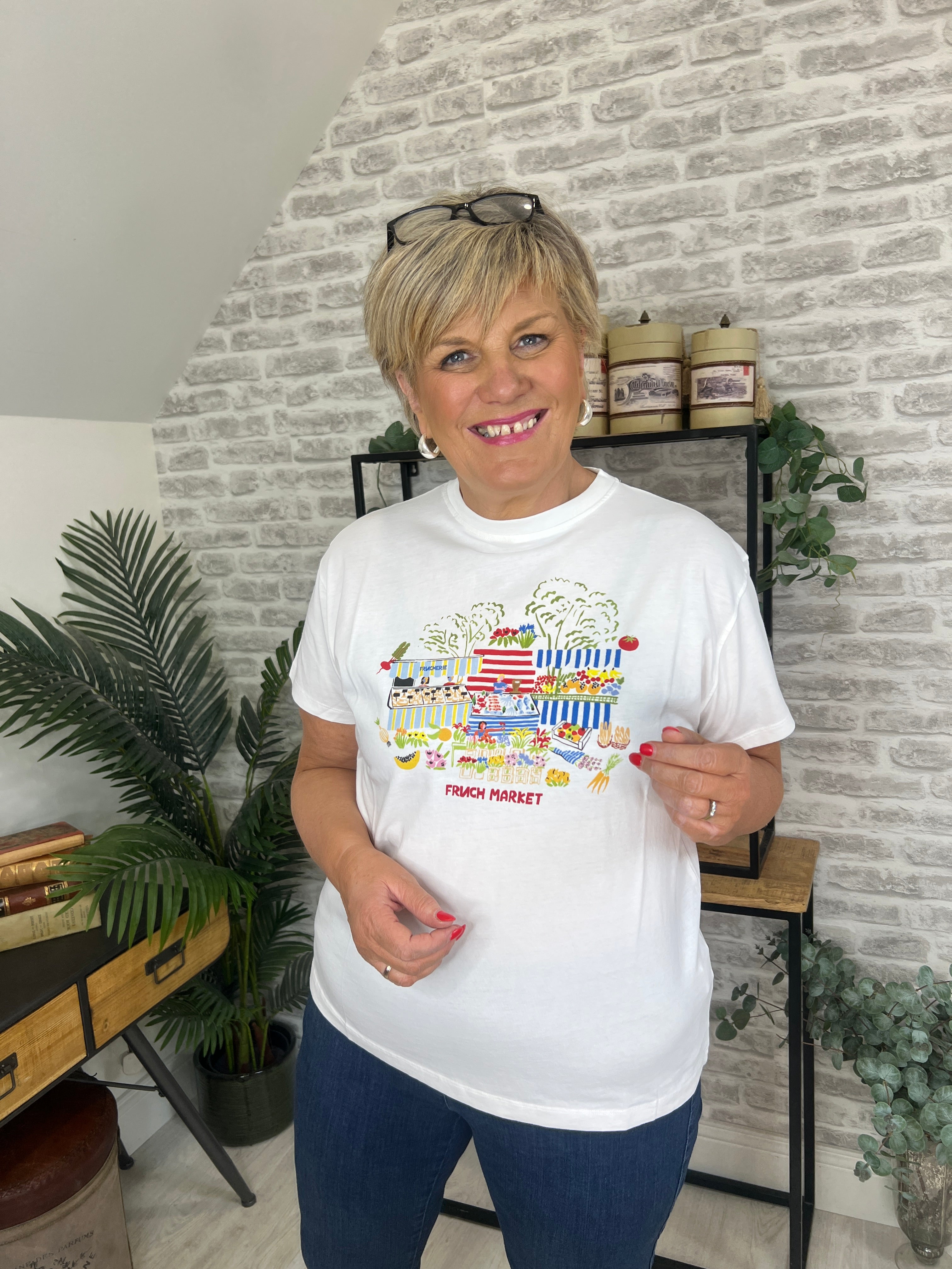 FRNCH Ivan T-shirt In White Multi