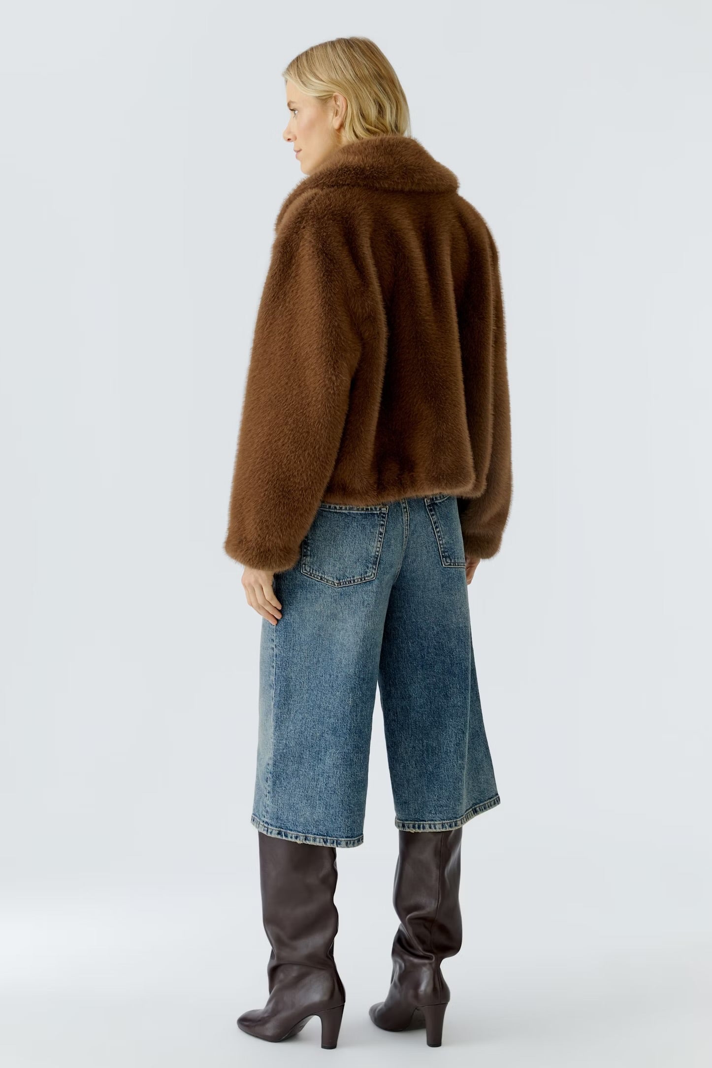 Oui Faux Fur Jacket In Taupe