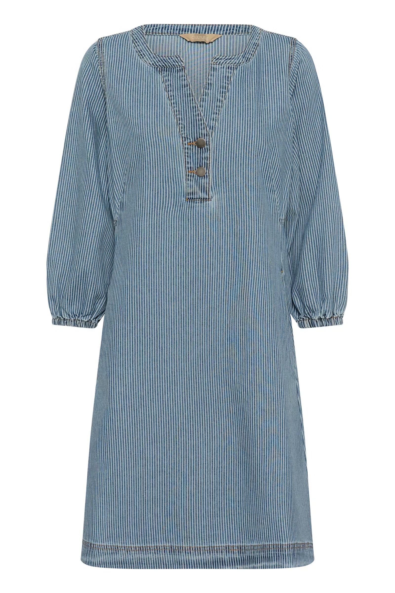 Culture Striped Denim Dress In Blue & White