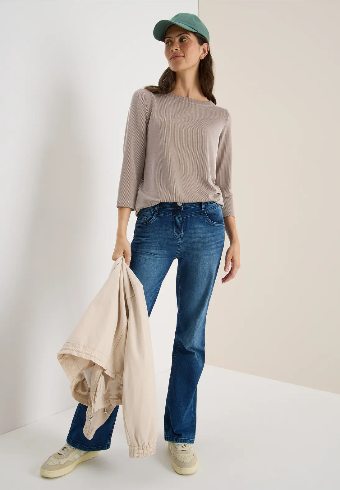 Cecil Striped Top In Mocha Carmel
