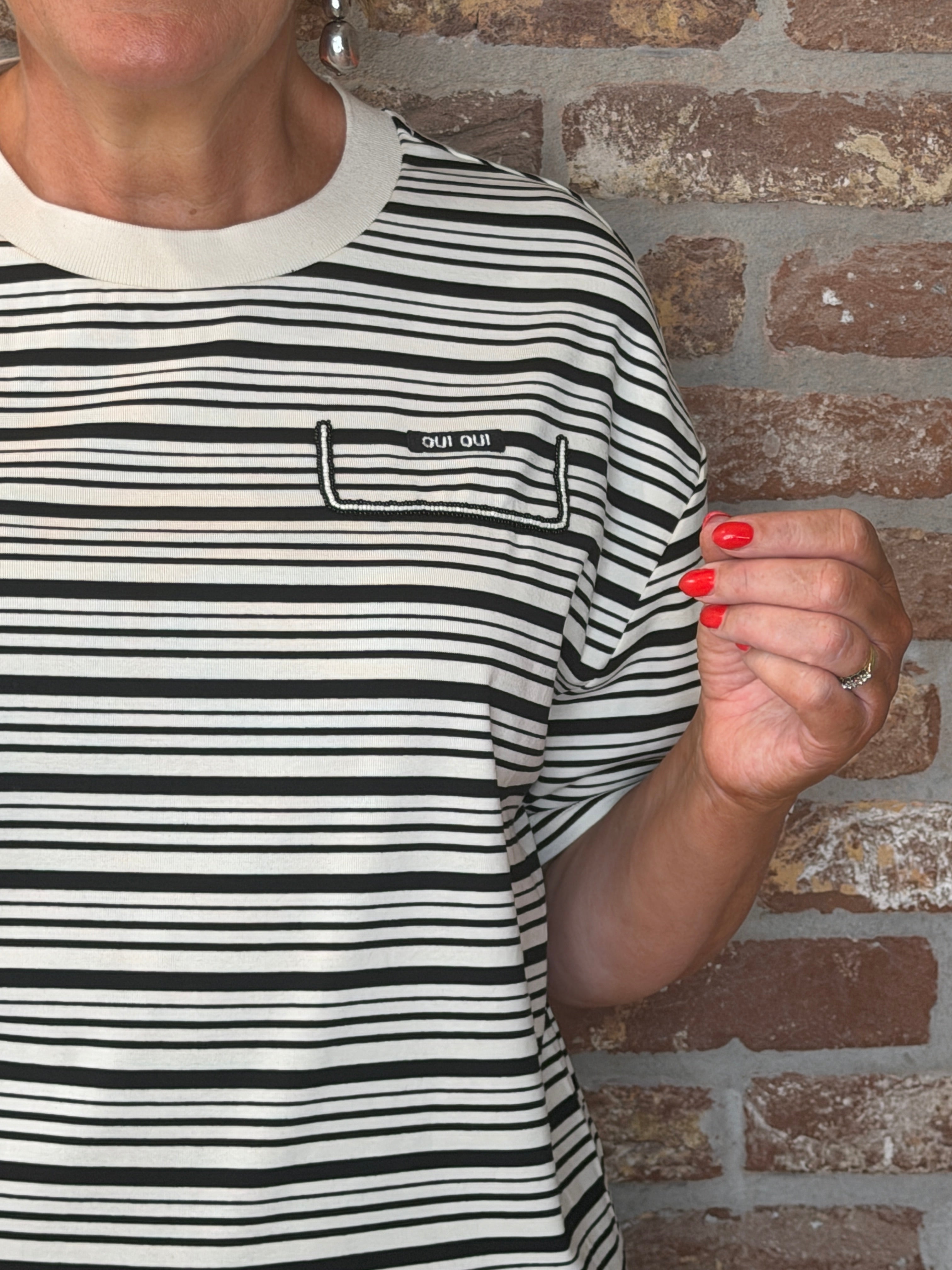 Oui Striped Short Sleeved Jumper In white & black