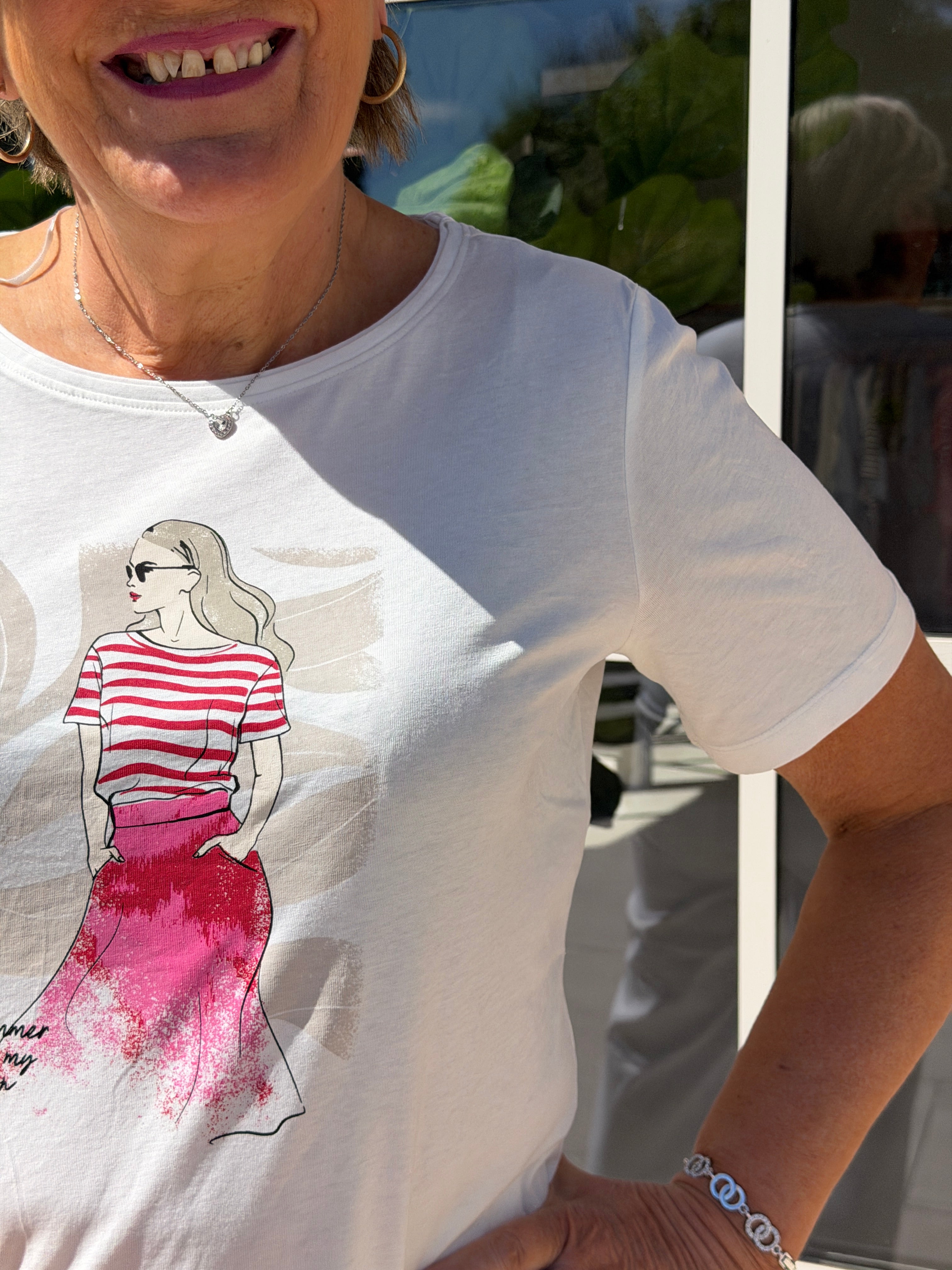 Street One Red lady print T-shirt In Off White