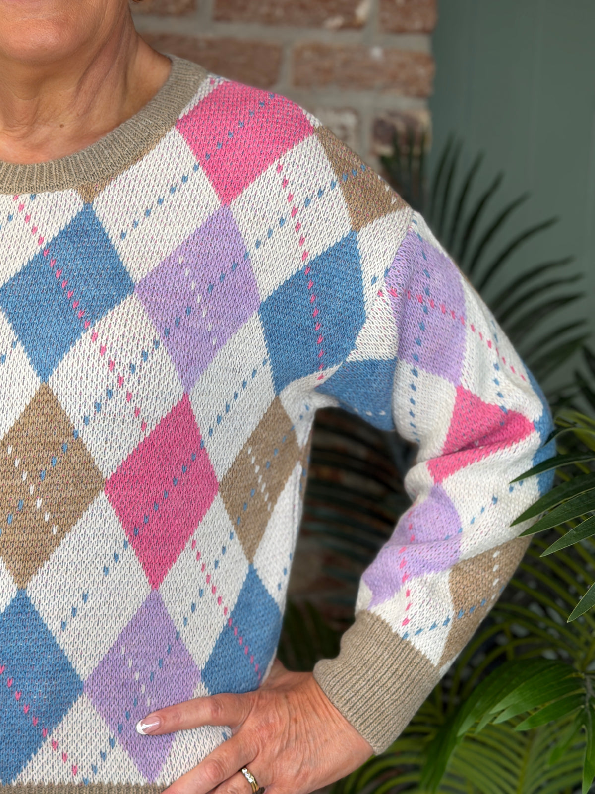 Patterned pullover in Taupe multi