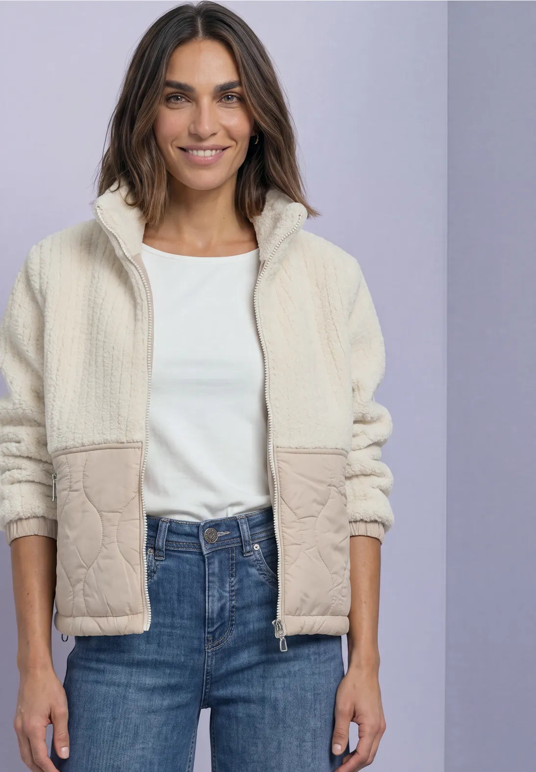teddy mix jacket in soft fawn beige