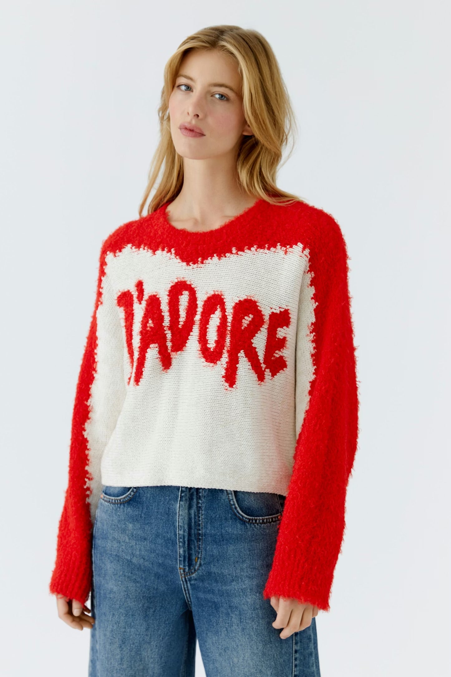 Oui Jadore Pullover In White & Red