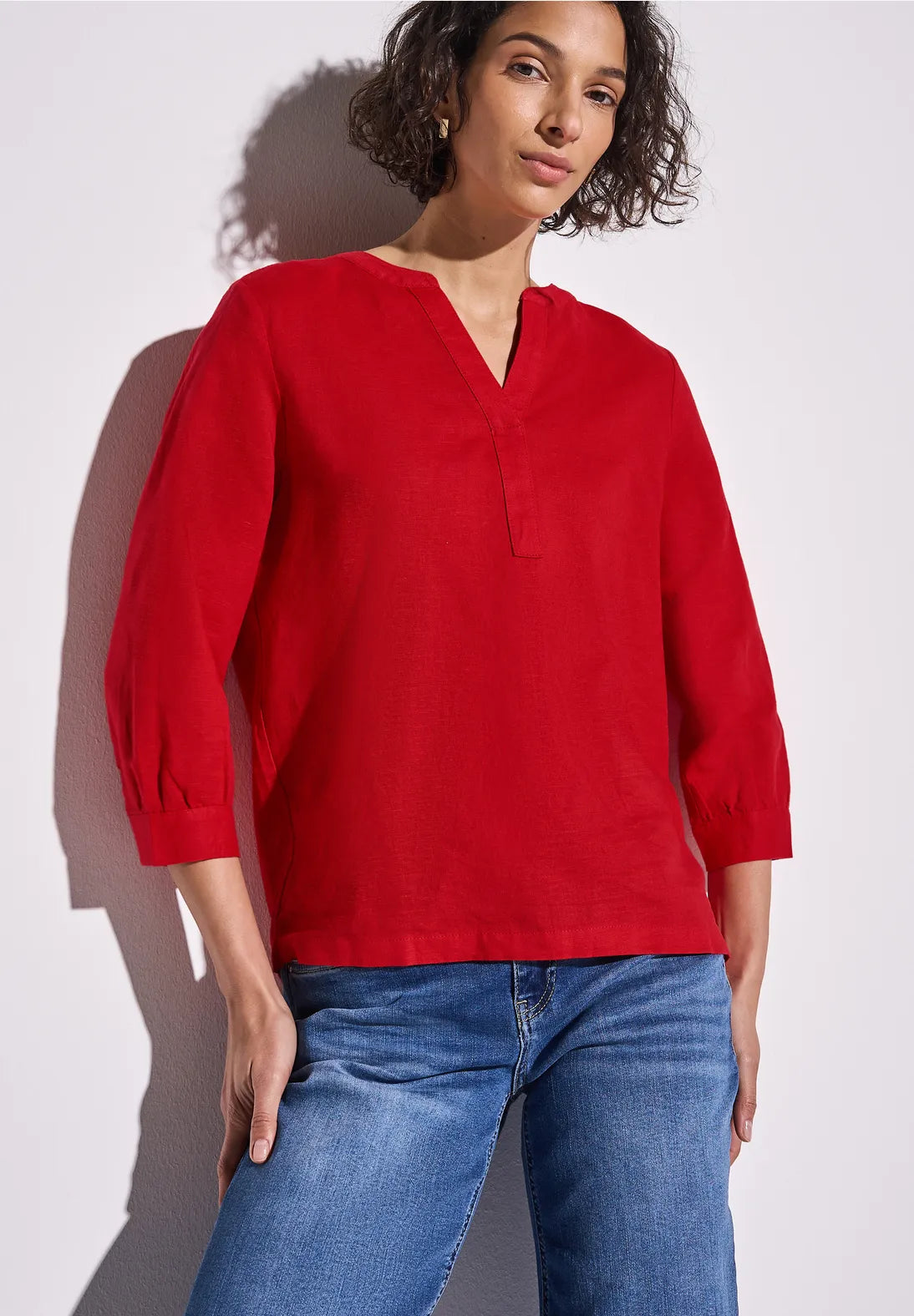 Street One Split Neck Blouse In Glory Red