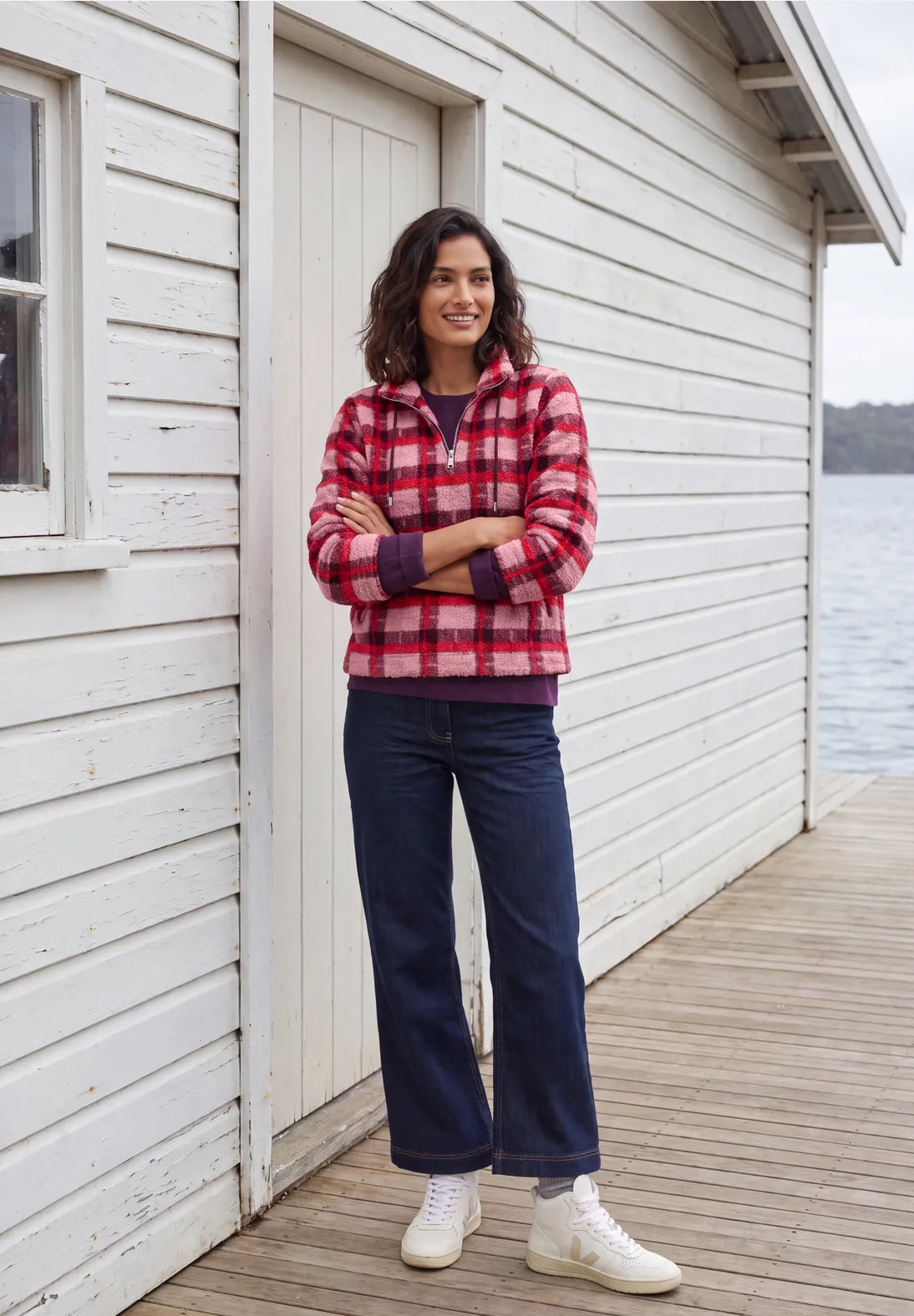 Teddy checked pullover in velvet rose