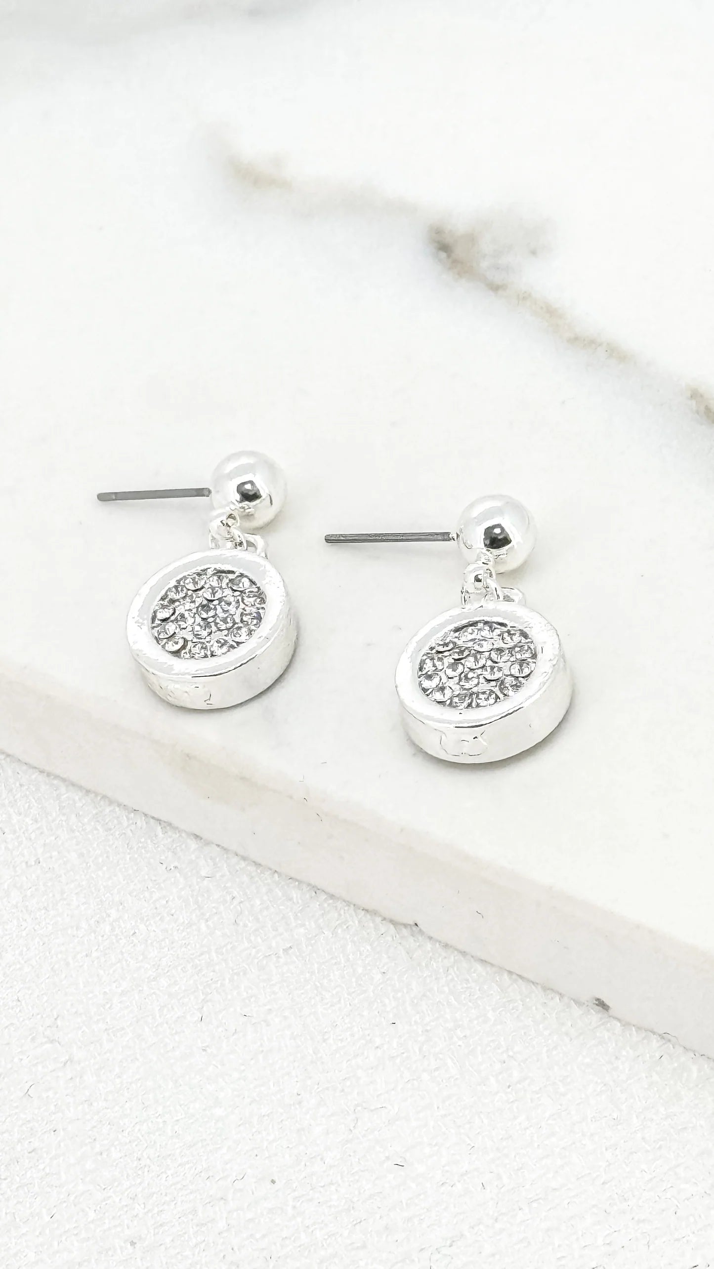 Envy Circle Diamante Dropper Earrings In Silver