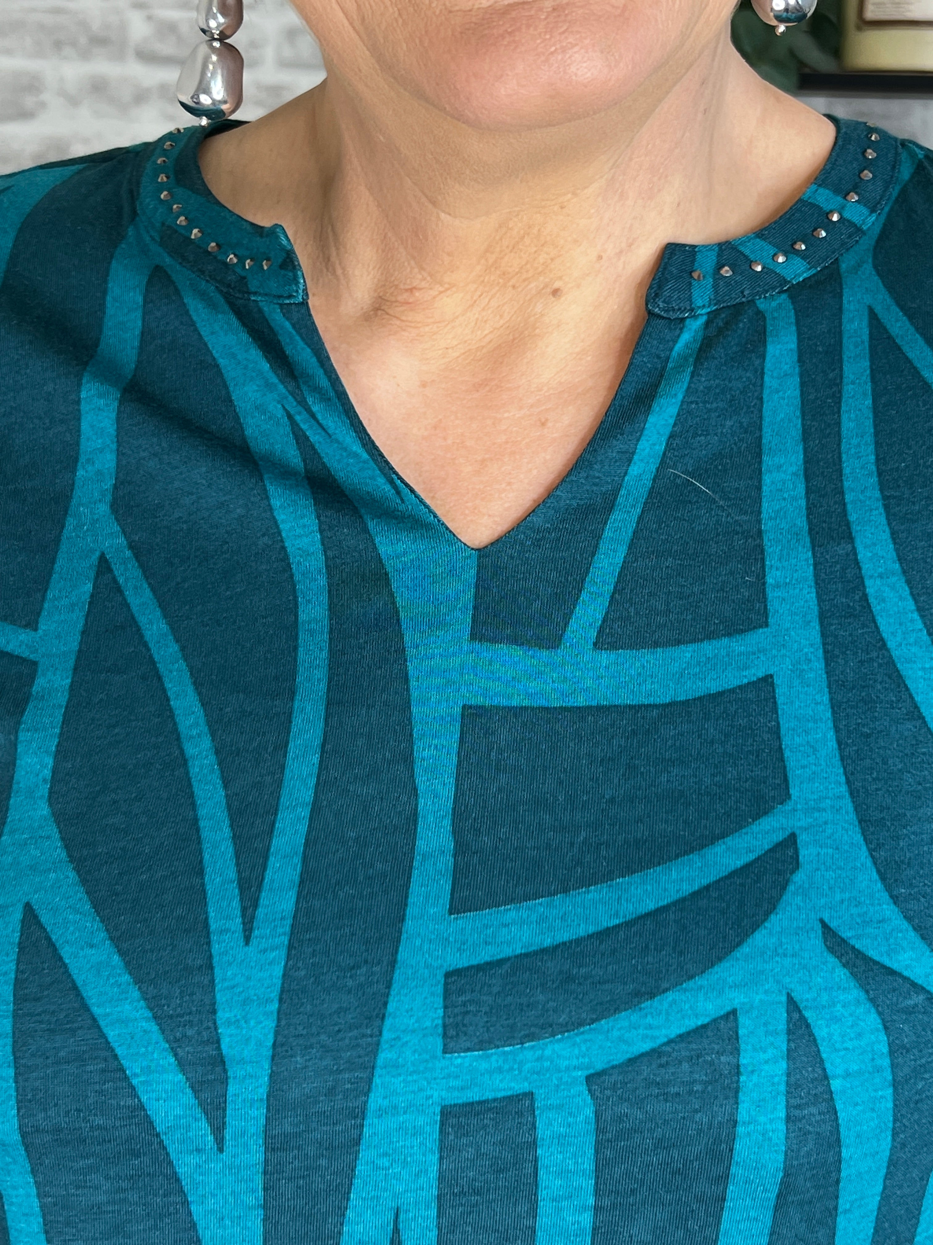 Cecil Hotfix printed Top In Petrol Green