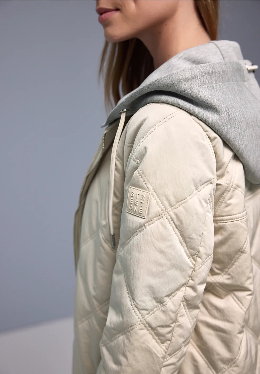 Street One Diamond Quilt Coat In Powder Beige