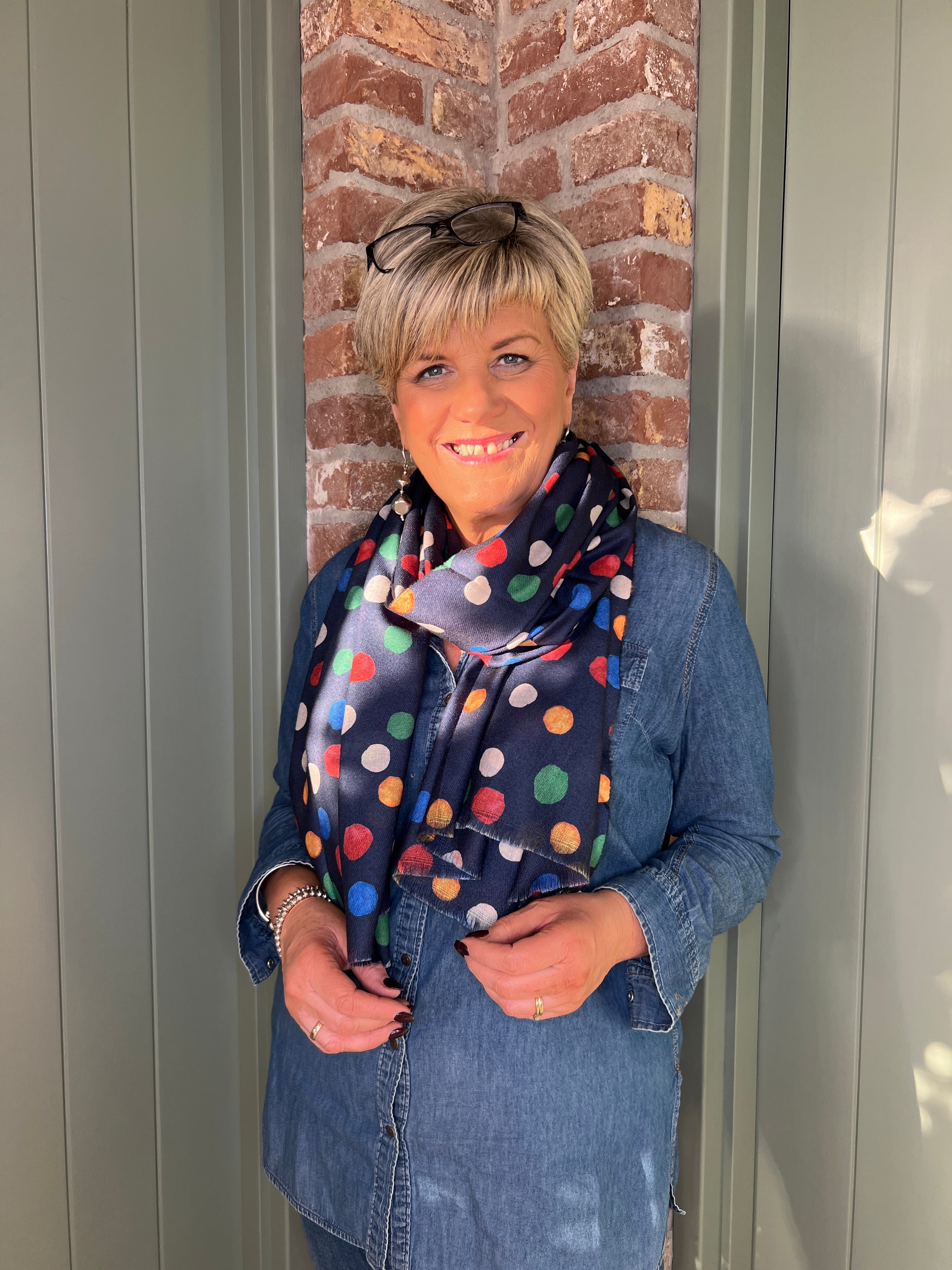 Sophie Dots Print Scarf In Navy Multi