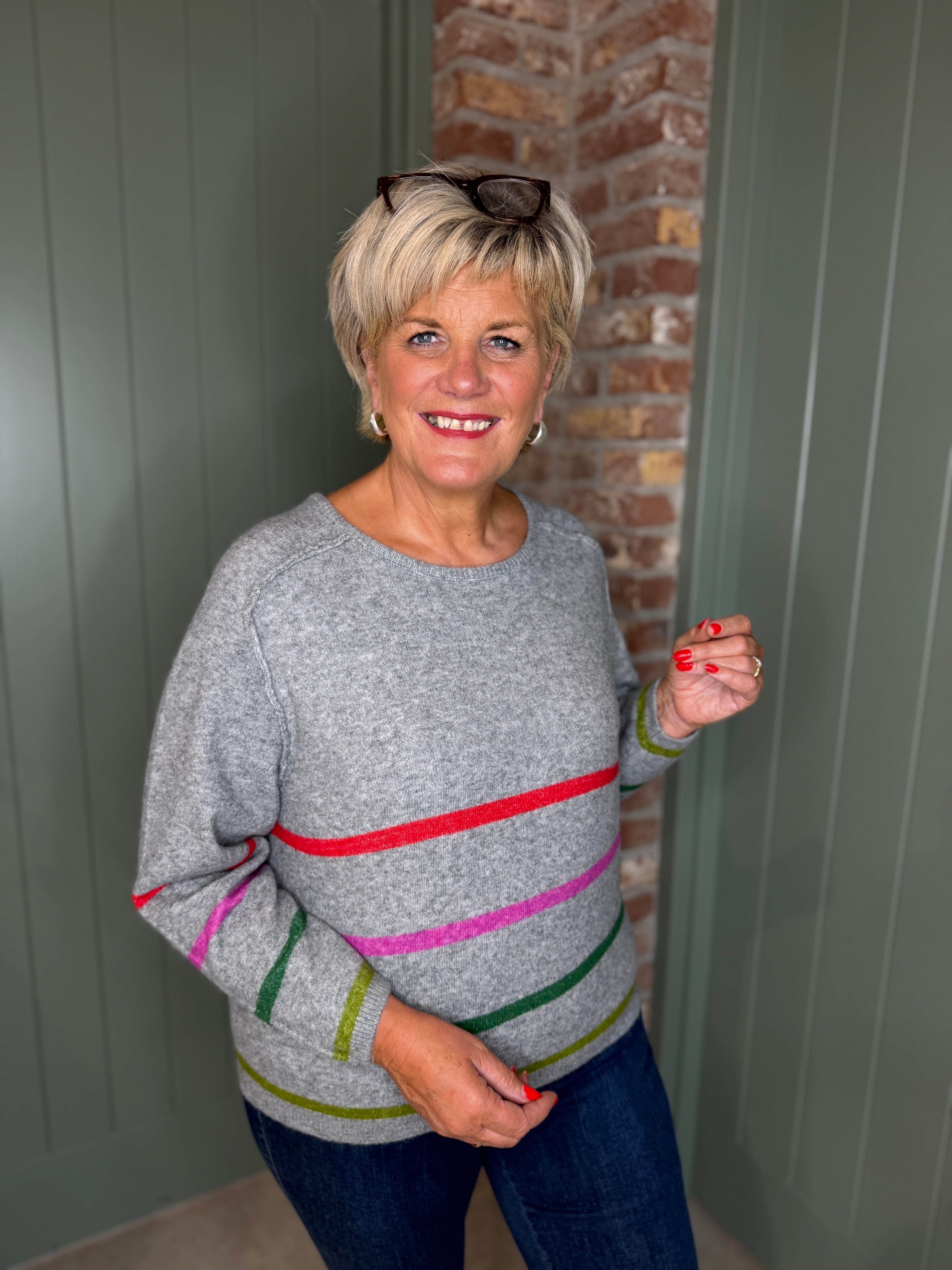 Ichi Ihdasila striped pullover in grey multi