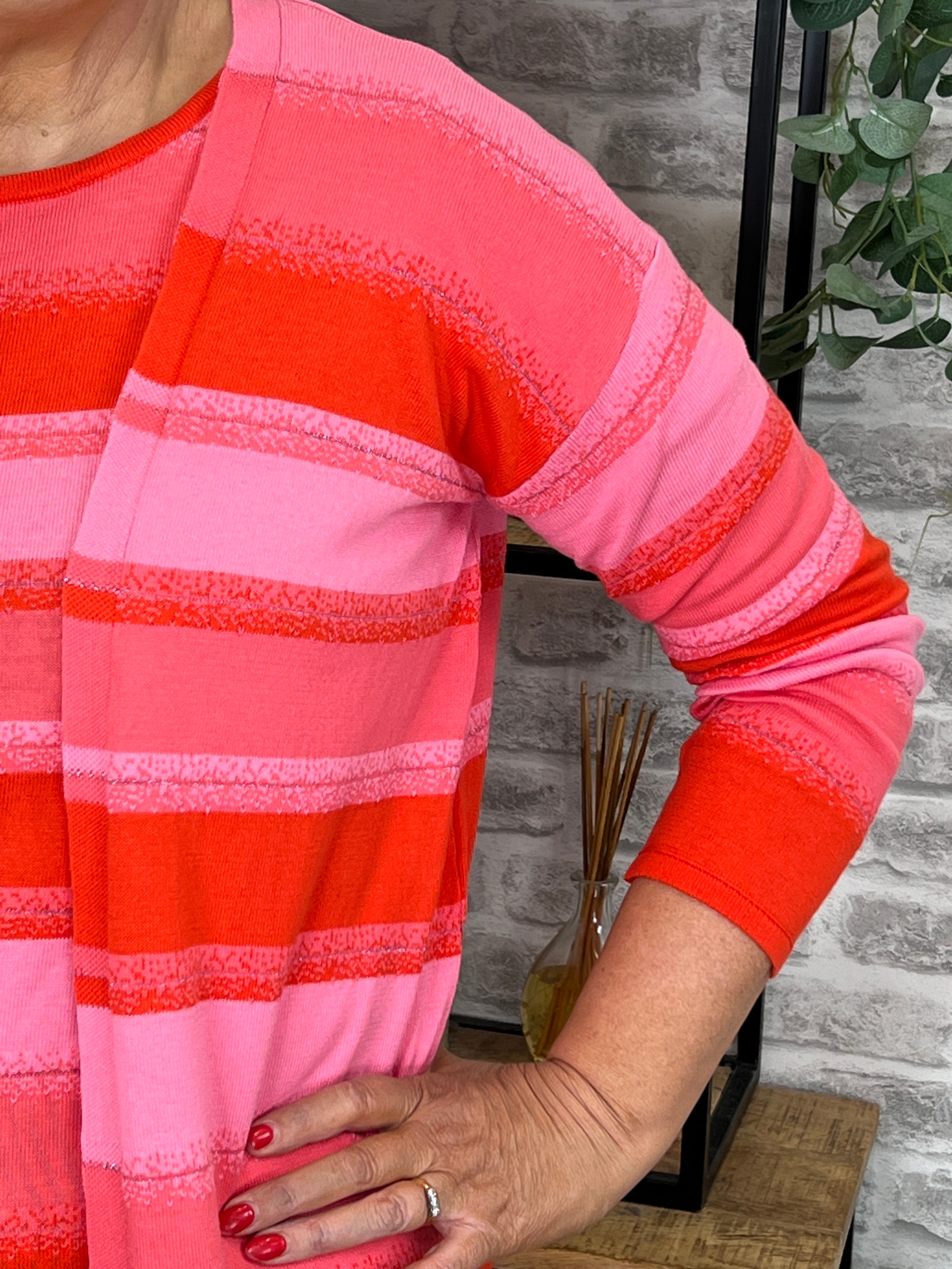 Milano Italy Striped Cardigan In Red Multi