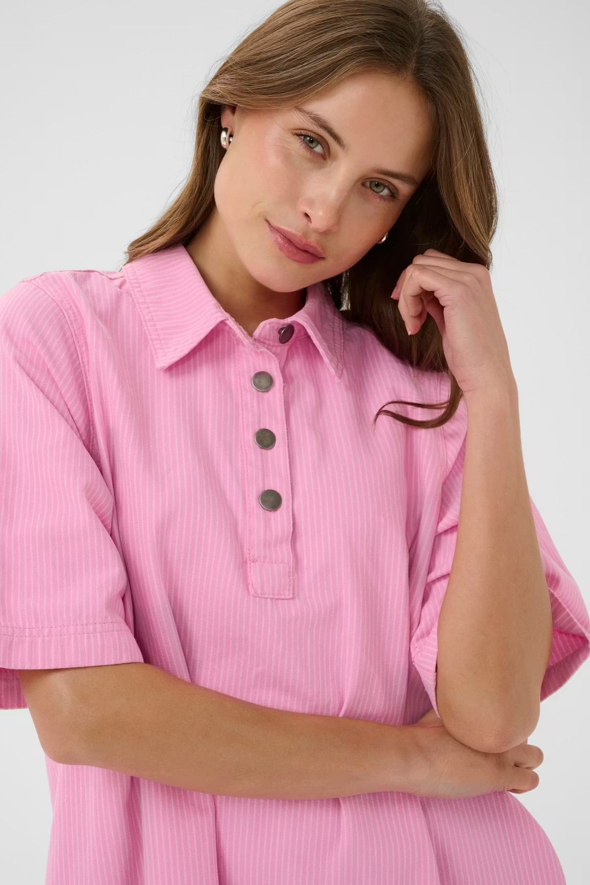 Culture Striped Denim Dress In Pink & White