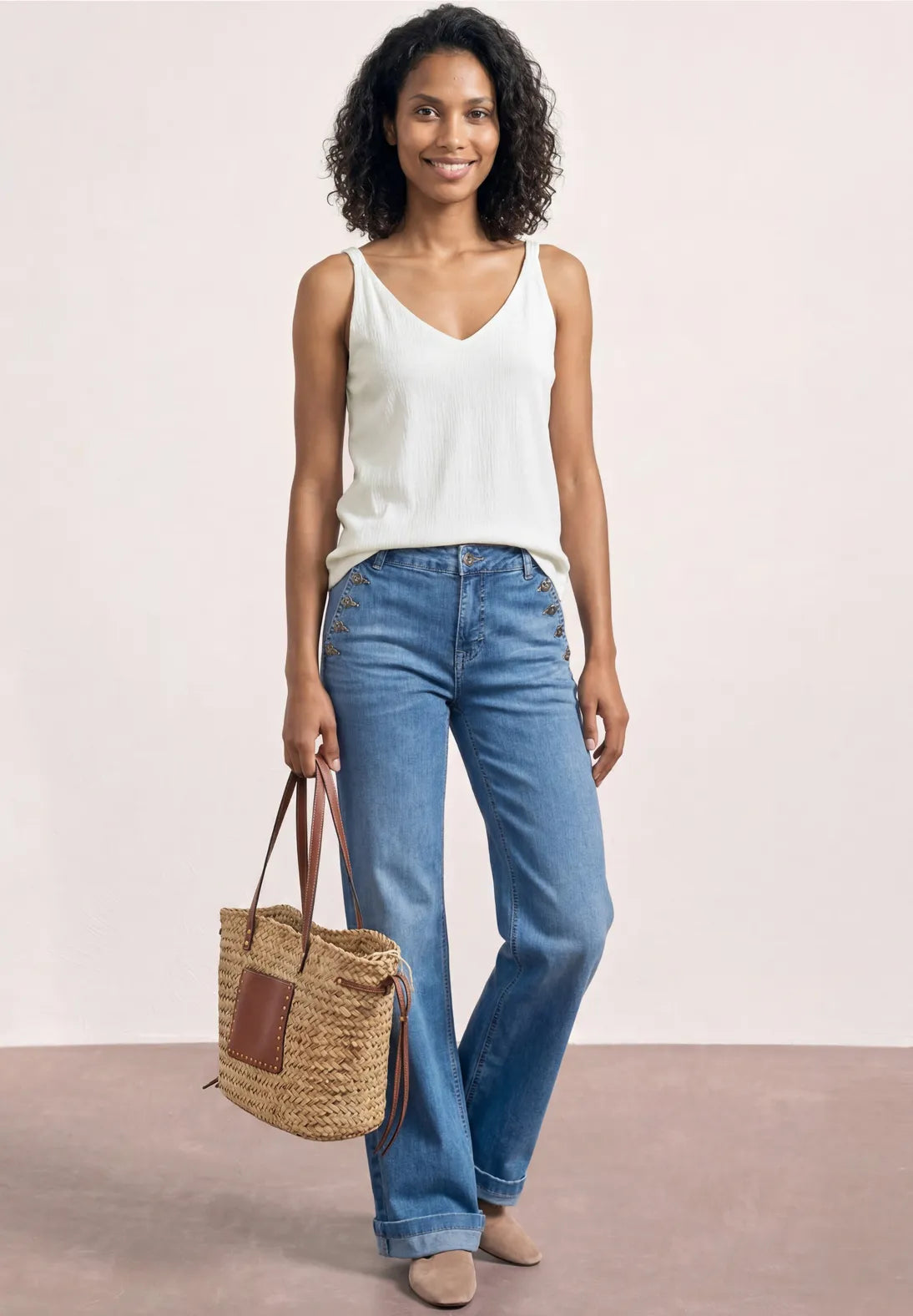 Street One V-neck Top In Off White