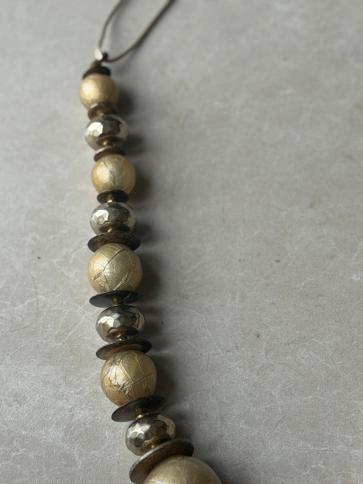 Chunky ball & disk necklace in gold & bronze