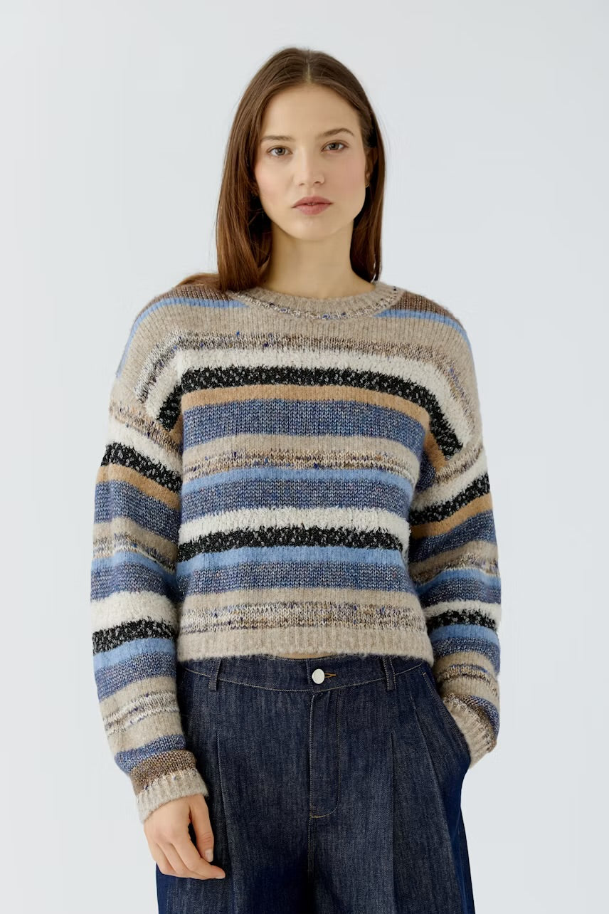 Oui Pullover In Light brown & blue