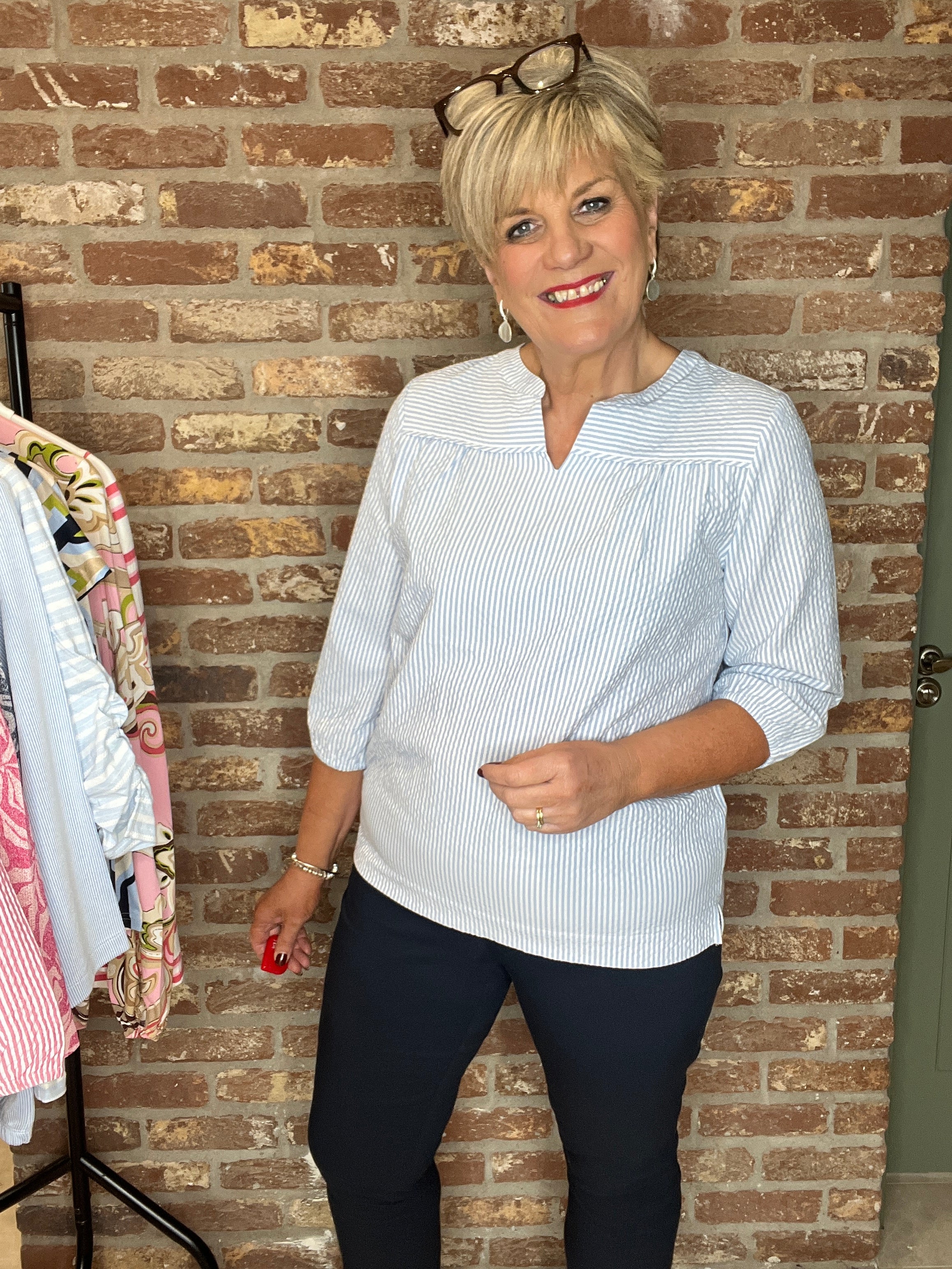 Cecil seersucker Striped Blouse In blouse blue