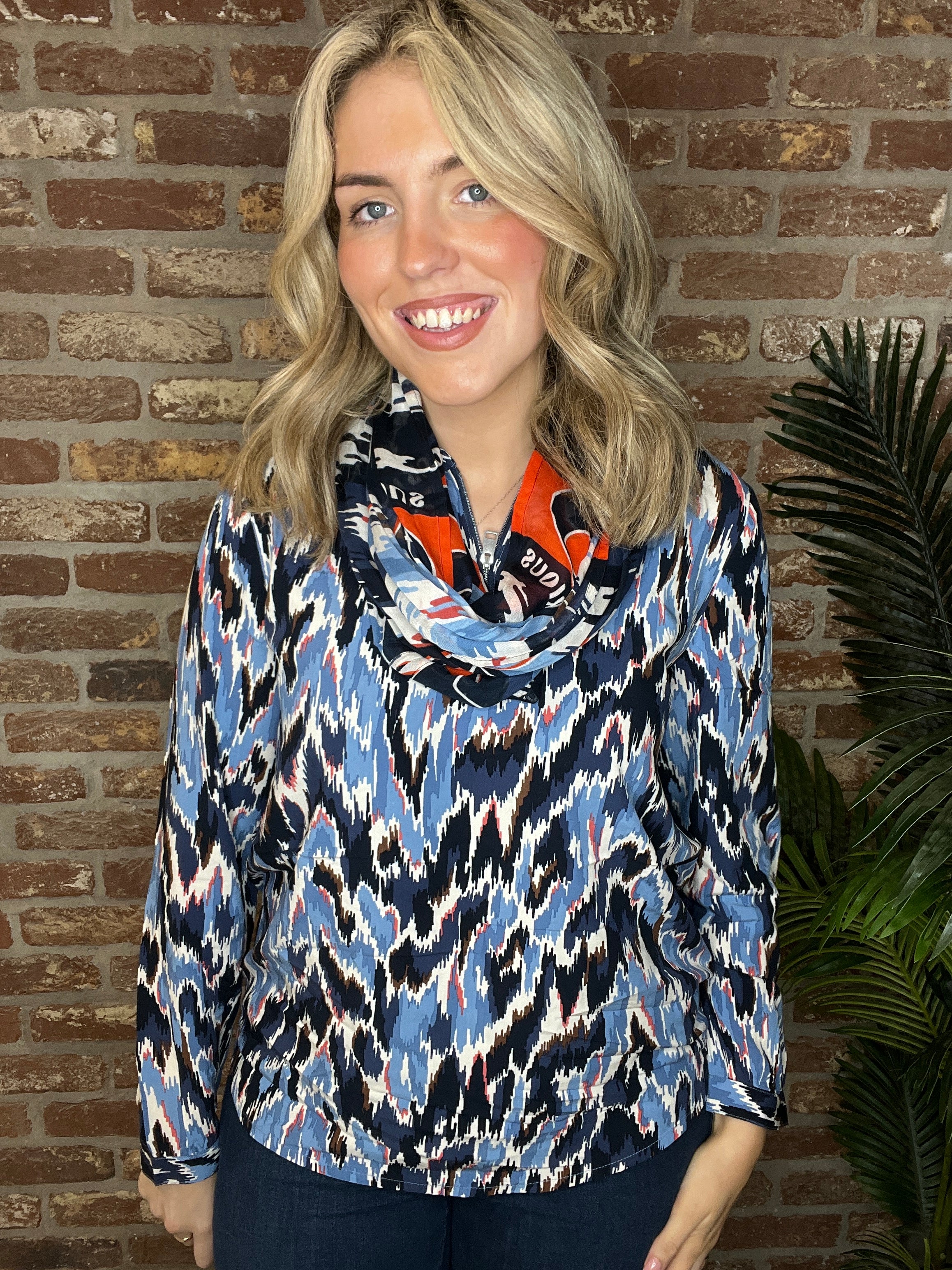 Cecil Print Zip Blouse In Cloud Blue
