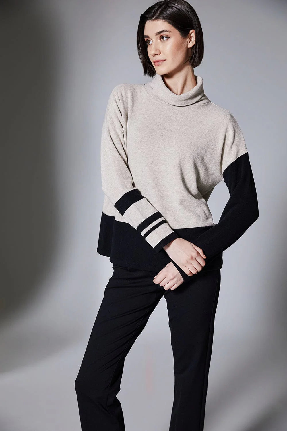Peruzzi Stripe Colour Block Fleece In Stone