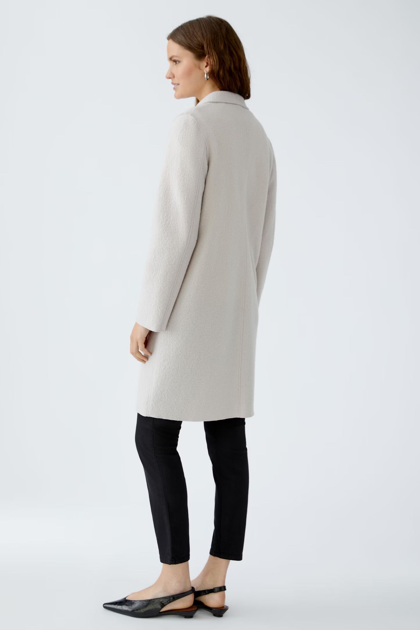 Oui Mayson Boiled Wool Coat In Stone Melange